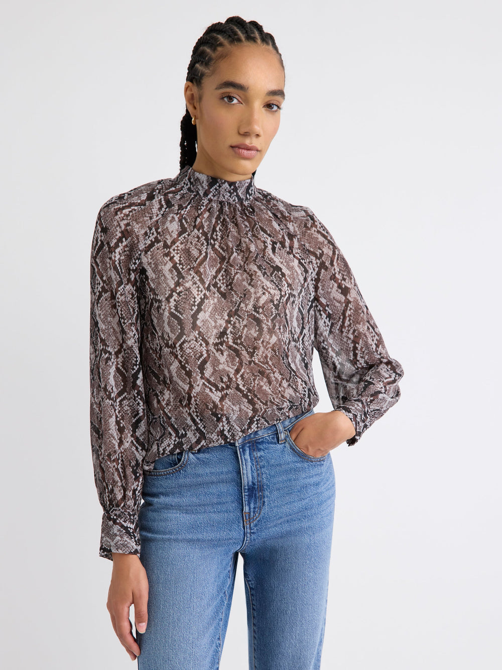 RW&CO Long-Sleeve Chiffon Popover Blouse