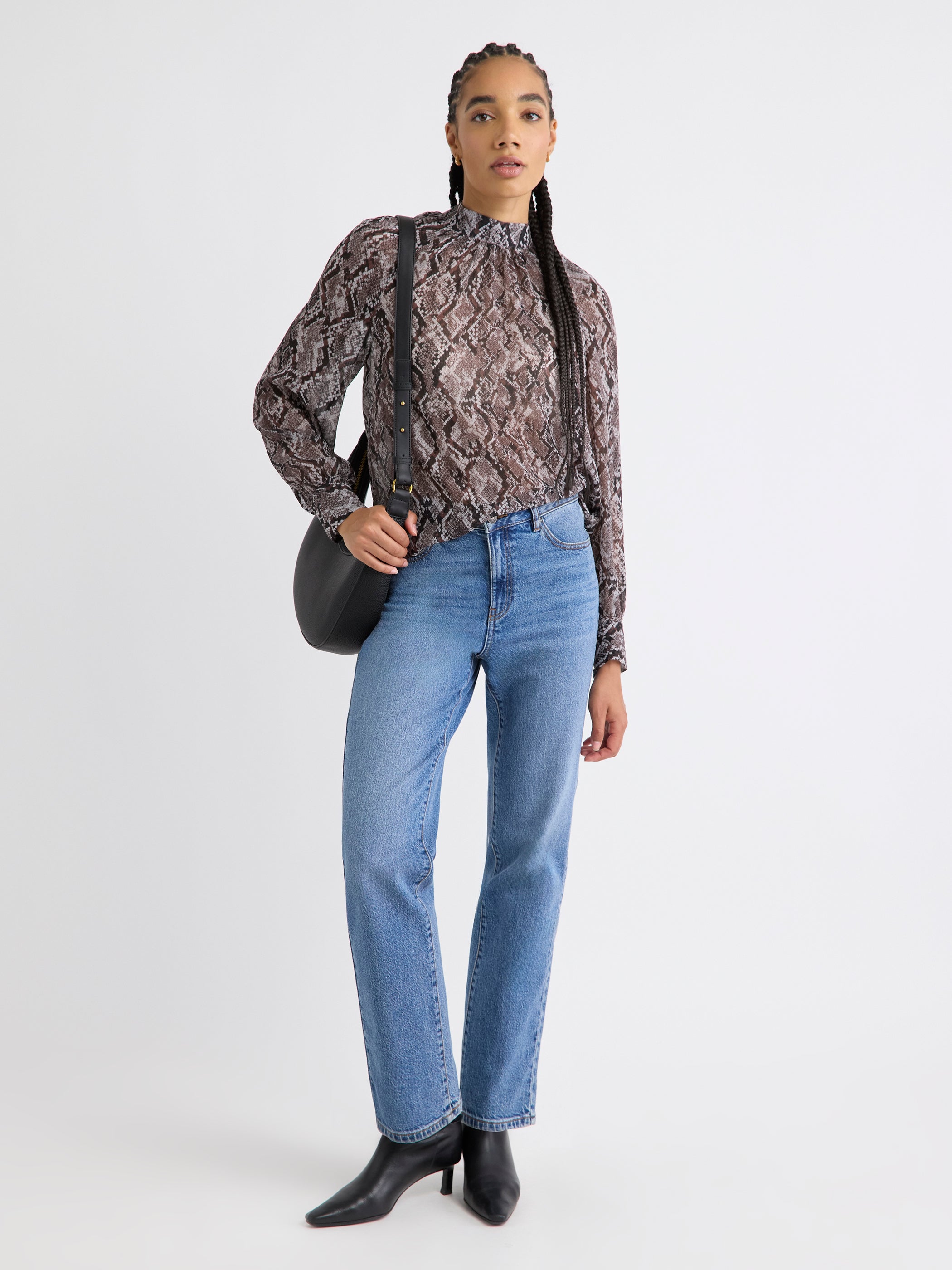 RW&CO Long-Sleeve Chiffon Popover Blouse