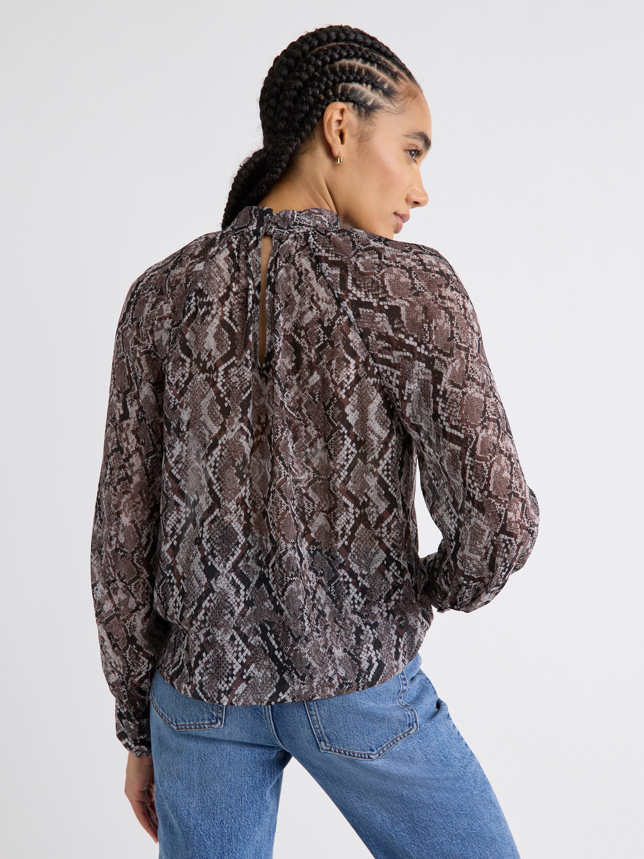 RW&CO Long-Sleeve Chiffon Popover Blouse