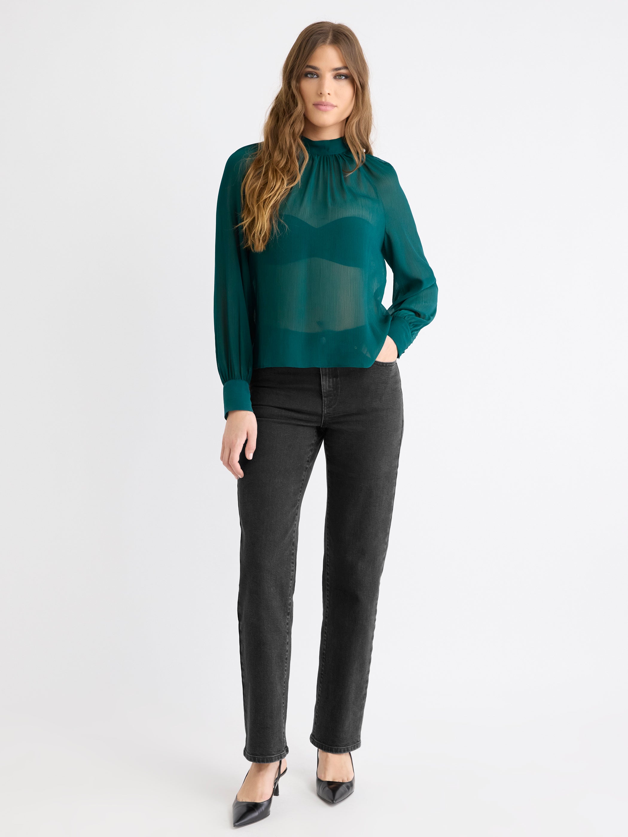 RW&CO Long-Sleeve Chiffon Popover Blouse