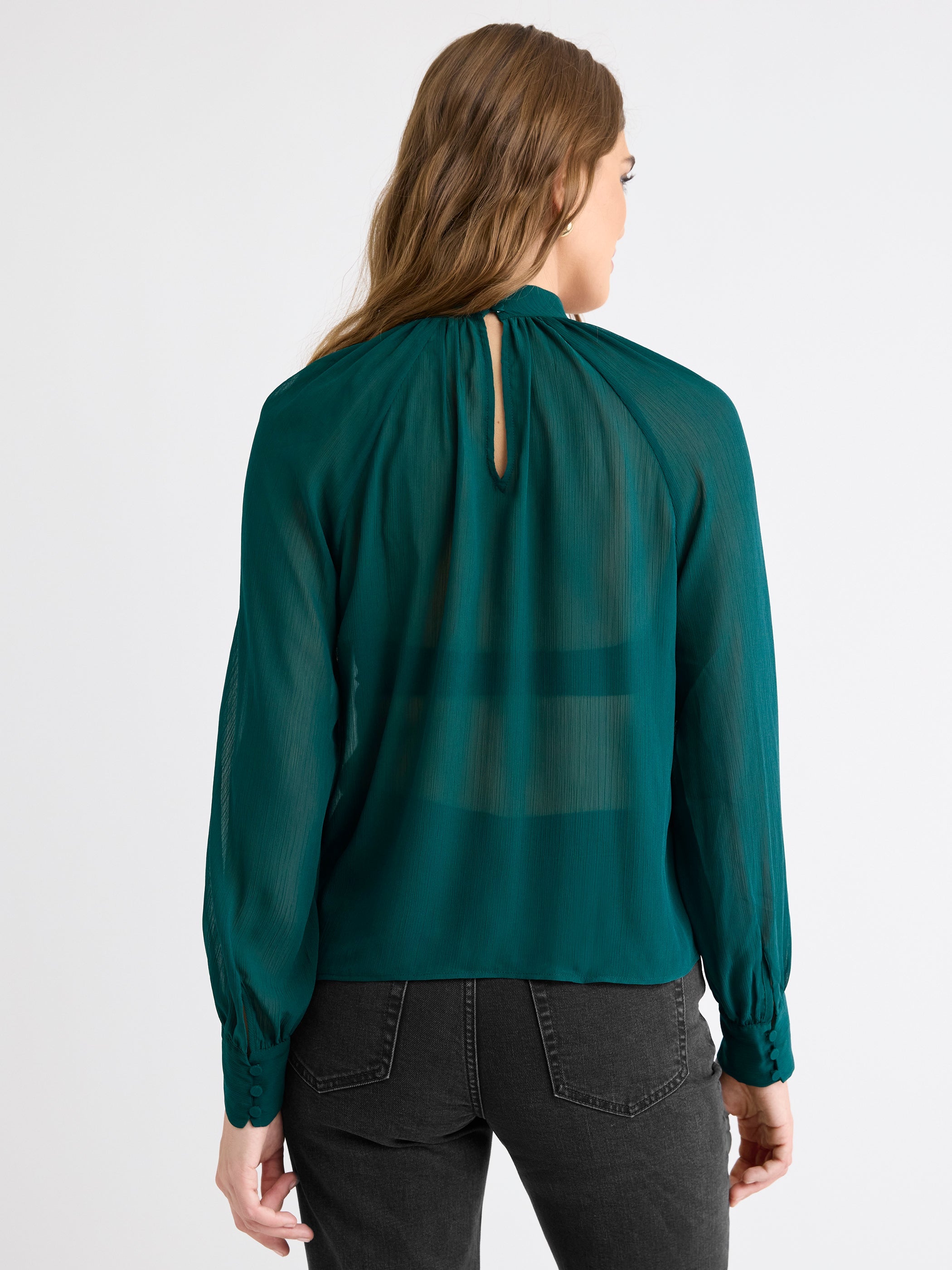 RW&CO Long-Sleeve Chiffon Popover Blouse