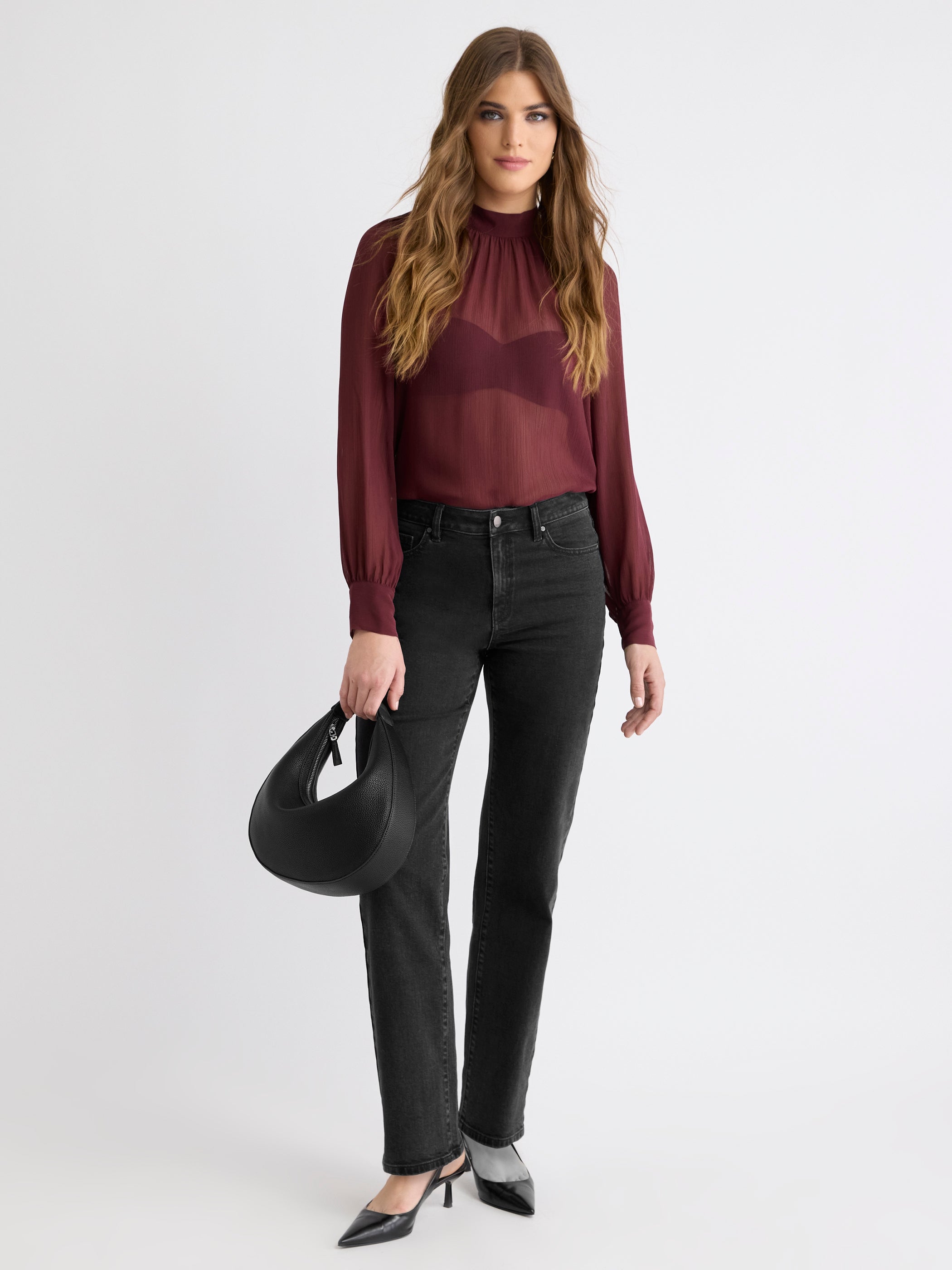 RW&CO Long-Sleeve Chiffon Popover Blouse