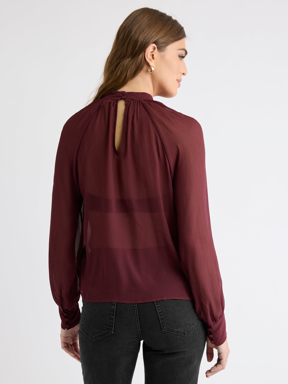 RW&CO Long-Sleeve Chiffon Popover Blouse