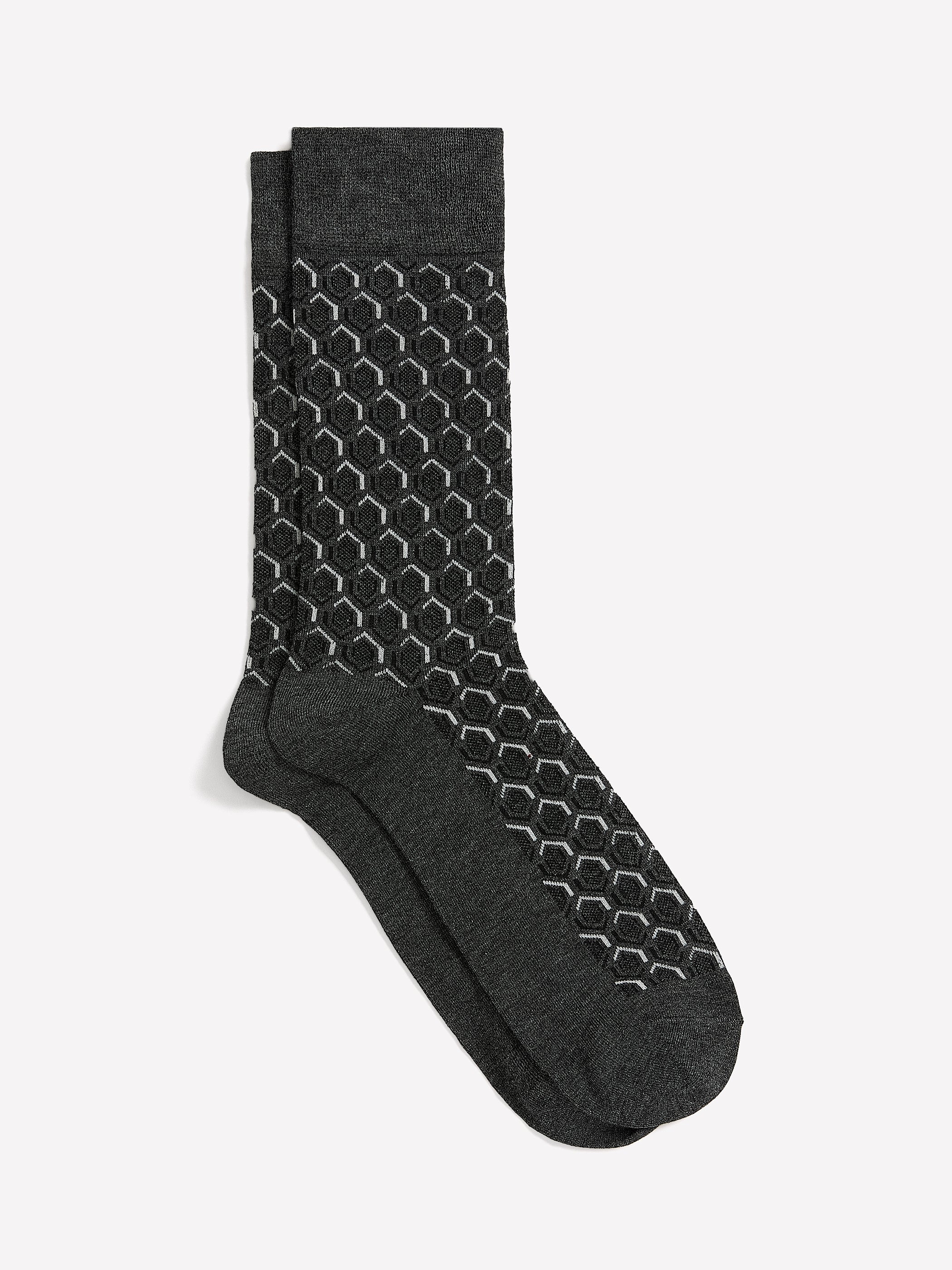 RW&CO Grey Dress Socks with Hexagonal Pattern