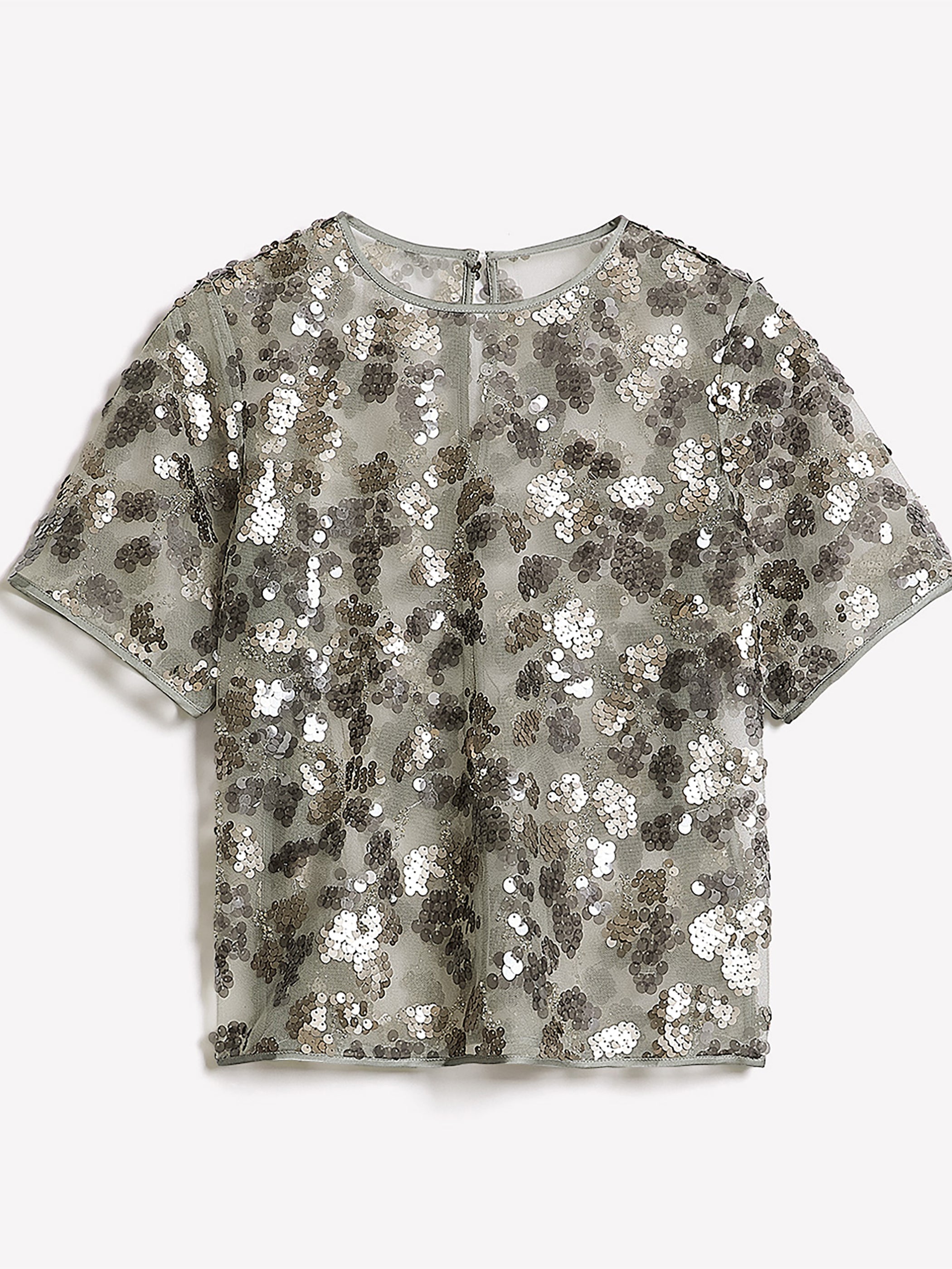 RW&CO Short-Sleeve Crew-Neck Sequins Popover Blouse