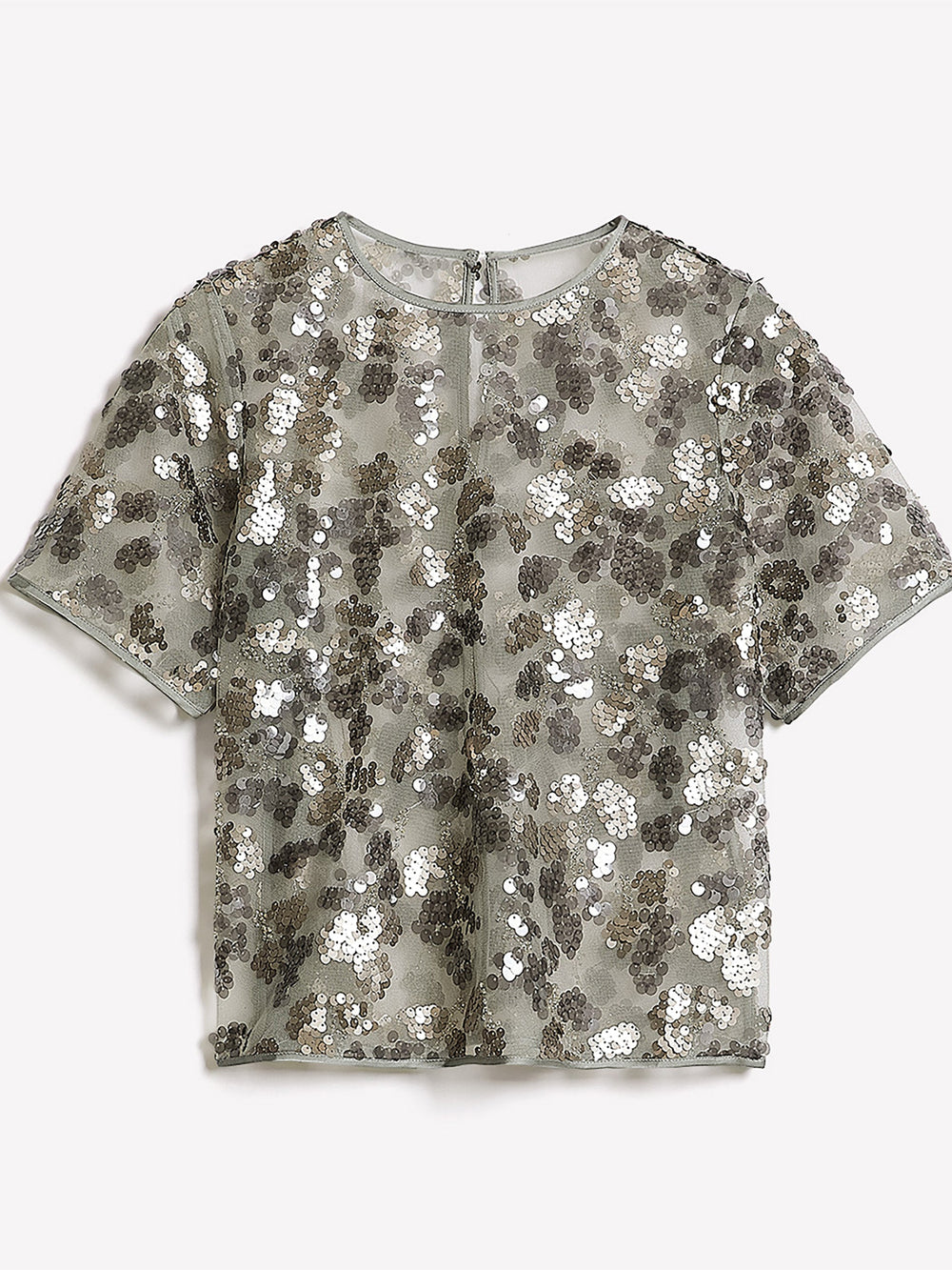 RW&CO Short-Sleeve Crew-Neck Sequins Popover Blouse