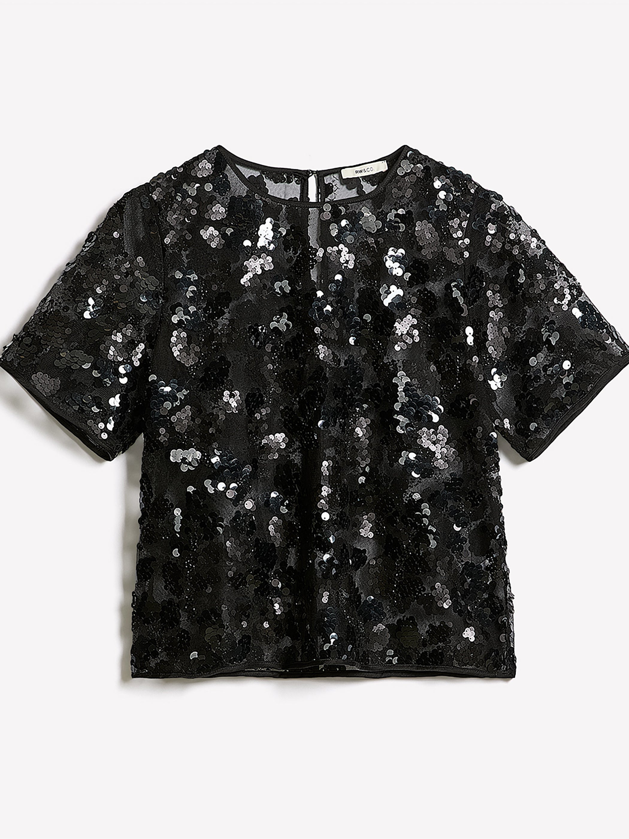 RW&CO Short-Sleeve Crew-Neck Sequins Popover Blouse