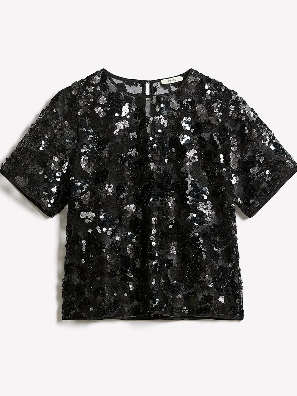 RW&CO Short-Sleeve Crew-Neck Sequins Popover Blouse