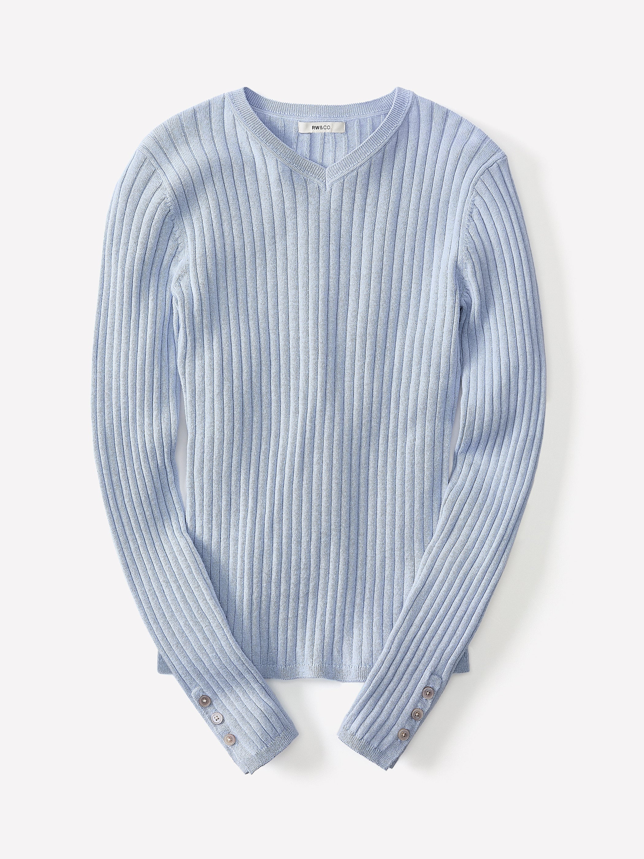 RW&CO V-Neck Sweater with Buttons on Sleeves
