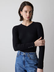 RW&CO V-Neck Sweater with Buttons on Sleeves