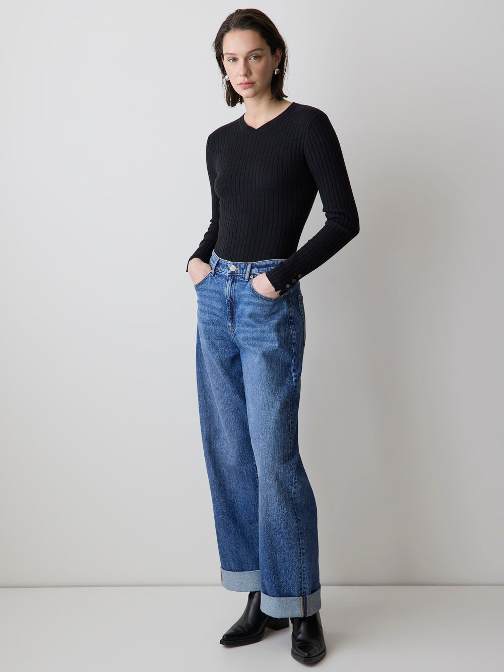 RW&CO V-Neck Sweater with Buttons on Sleeves
