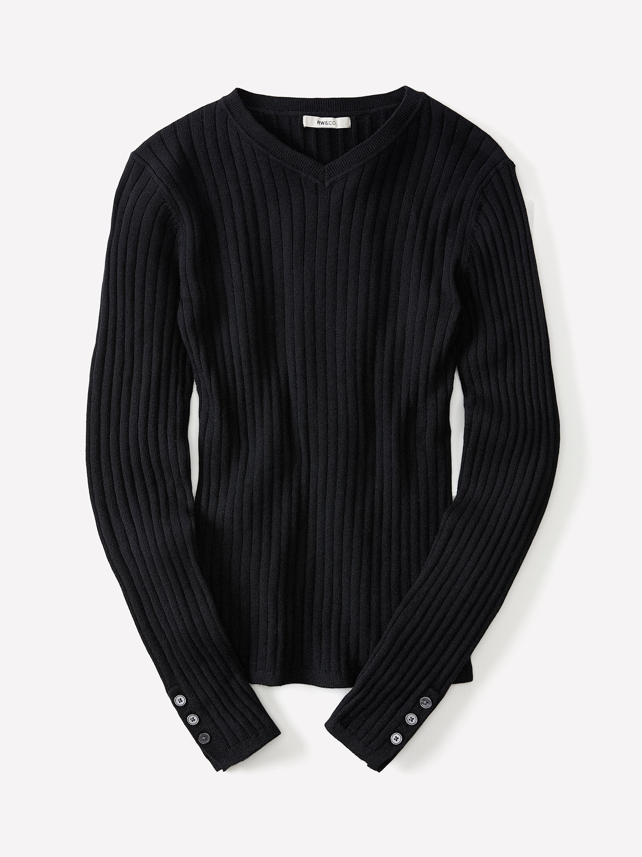 RW&CO V-Neck Sweater with Buttons on Sleeves