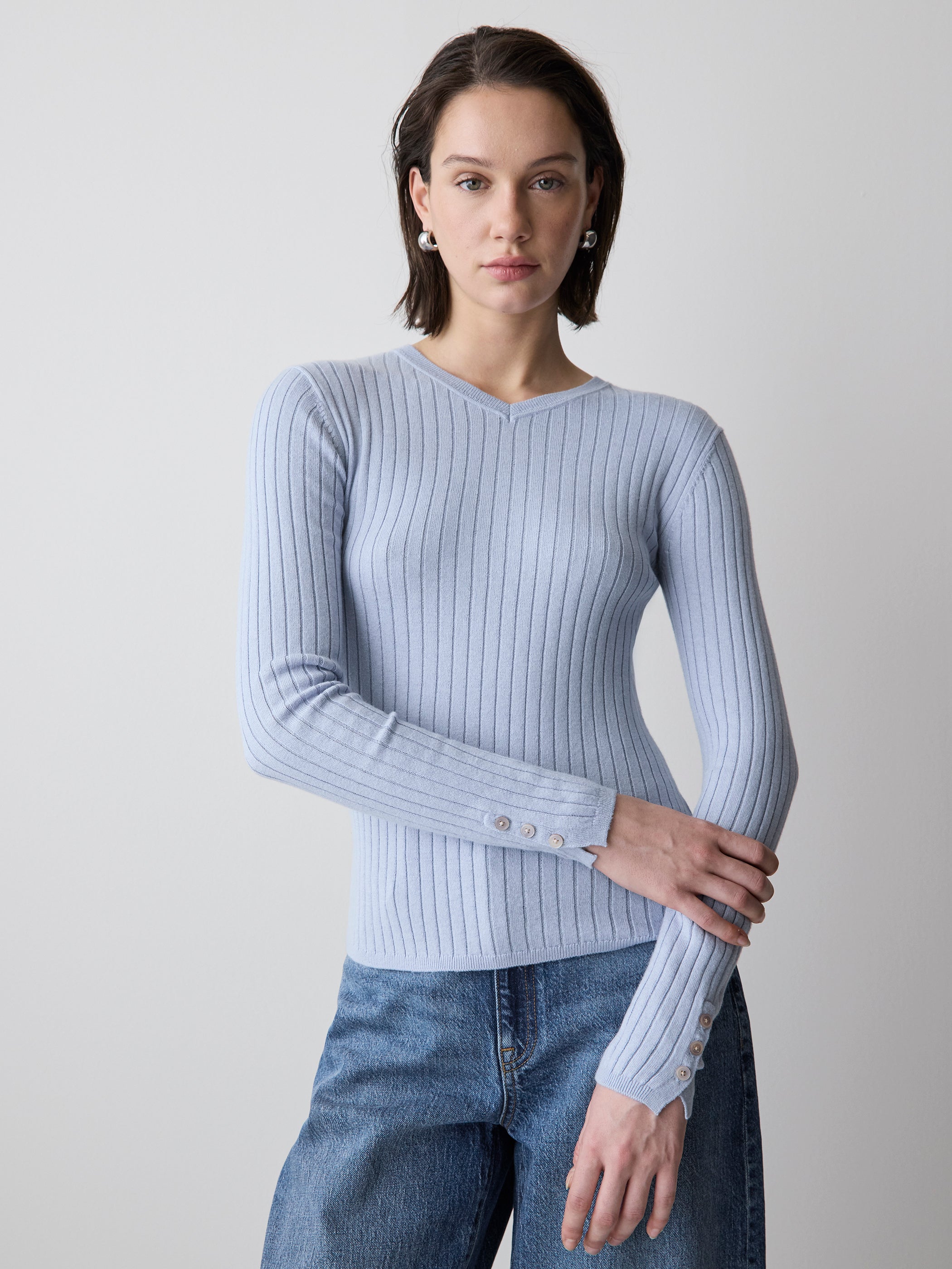 RW&CO V-Neck Sweater with Buttons on Sleeves