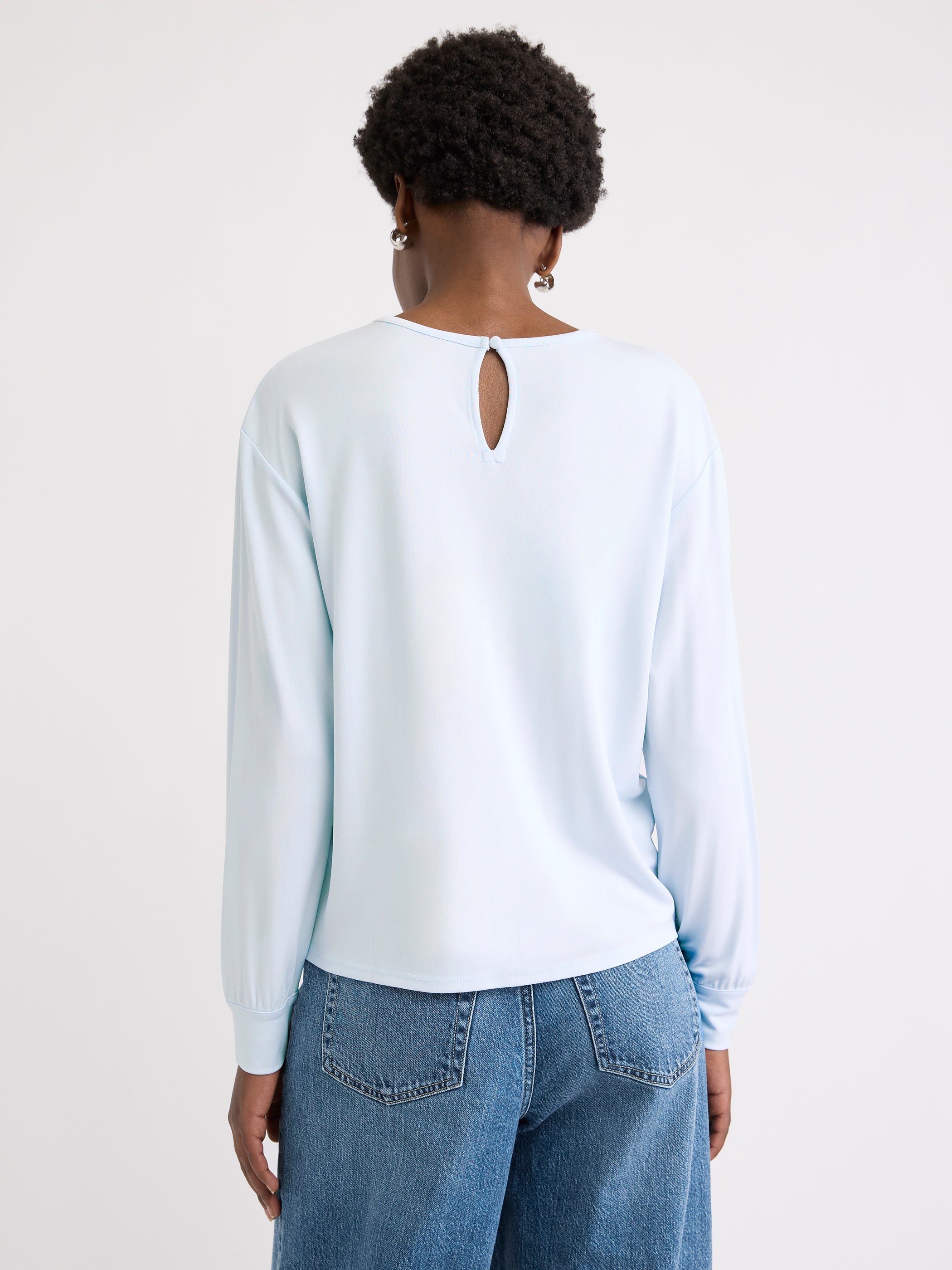 RW&CO Long-Sleeve Top with Shirred Crew Neckline