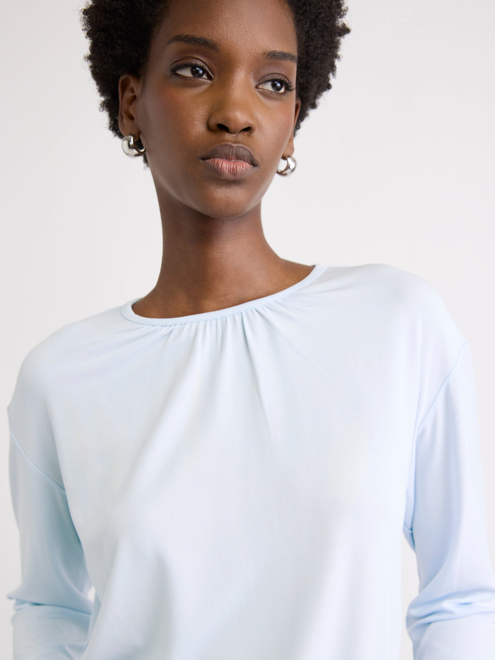 RW&CO Long-Sleeve Top with Shirred Crew Neckline