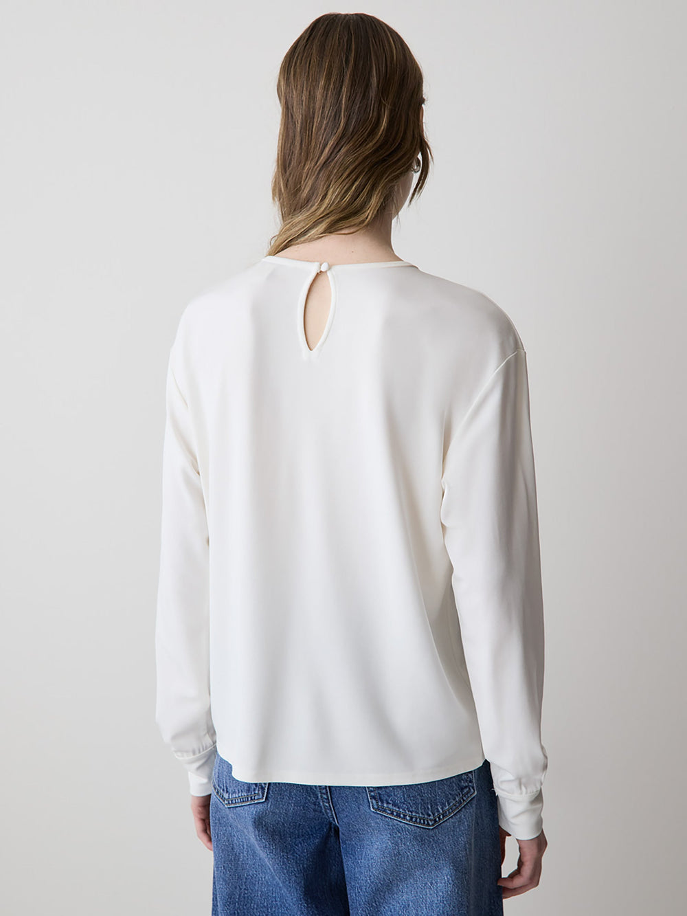 RW&CO Long-Sleeve Top with Shirred Crew Neckline