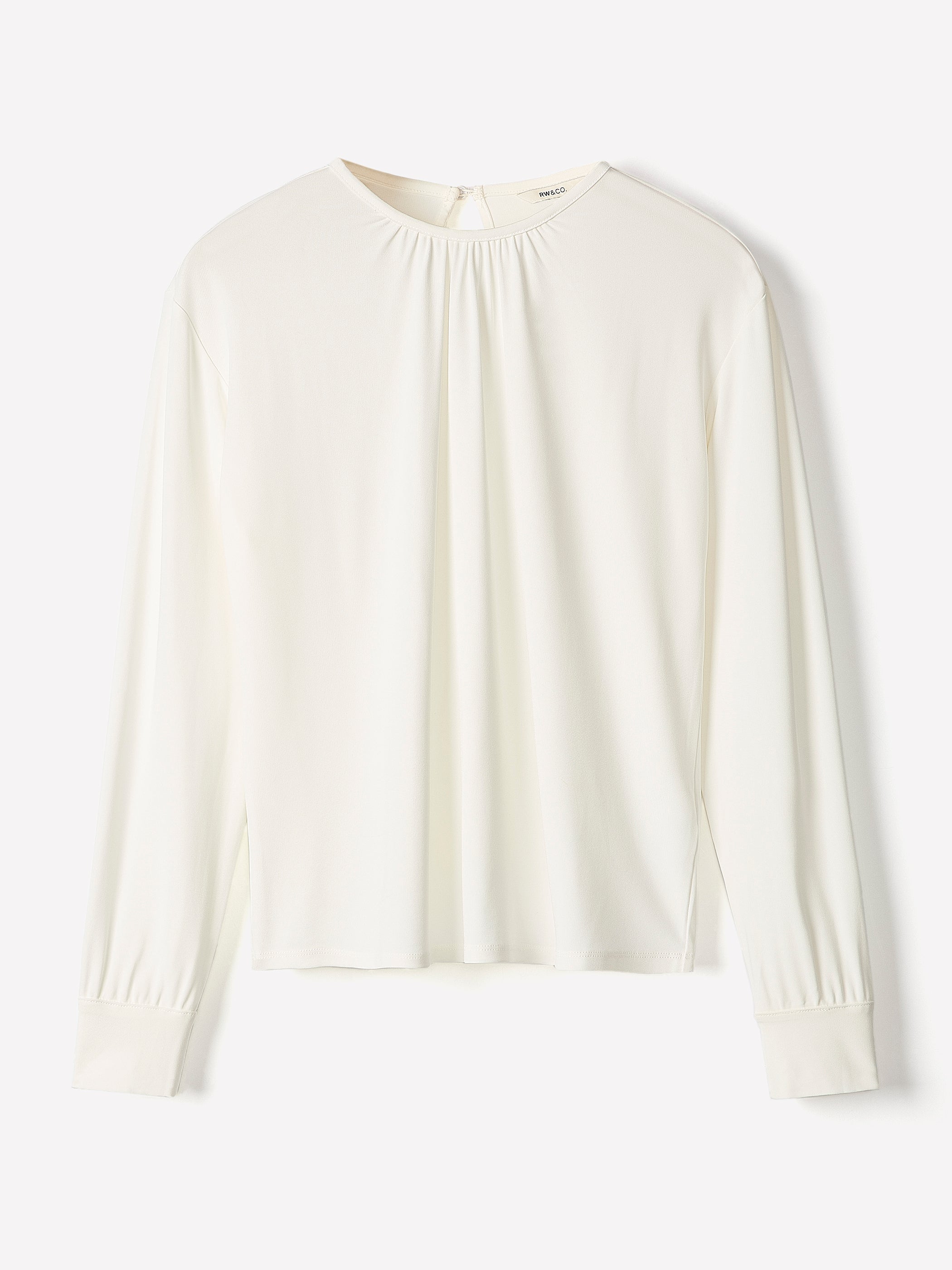 RW&CO Long-Sleeve Top with Shirred Crew Neckline