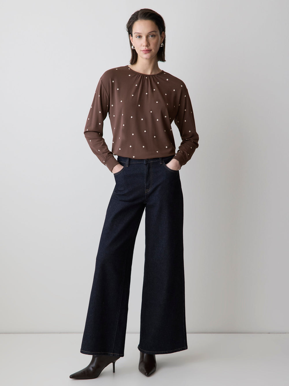 RW&CO Long-Sleeve Top with Shirred Crew Neckline
