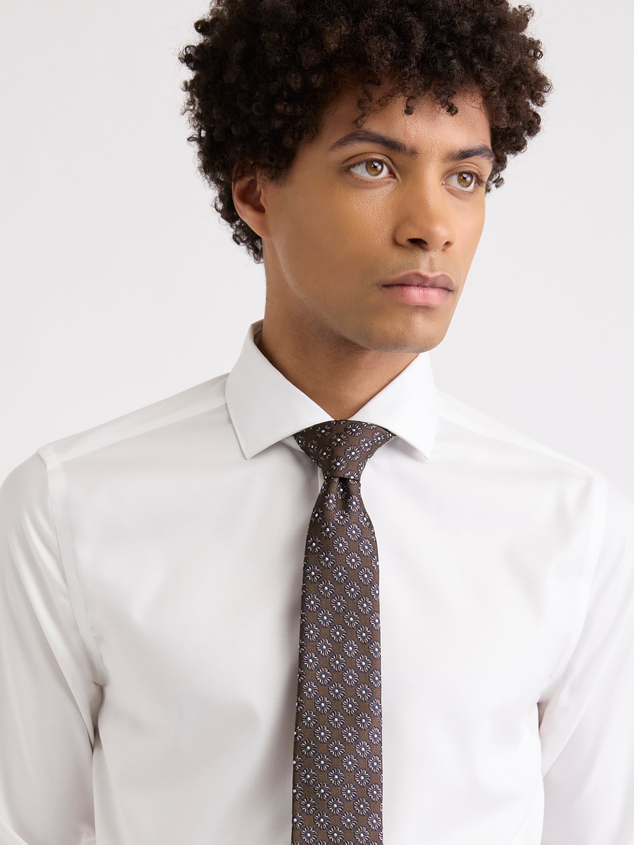 RW&CO Brown Regular Tie with Geometric Floral Pattern