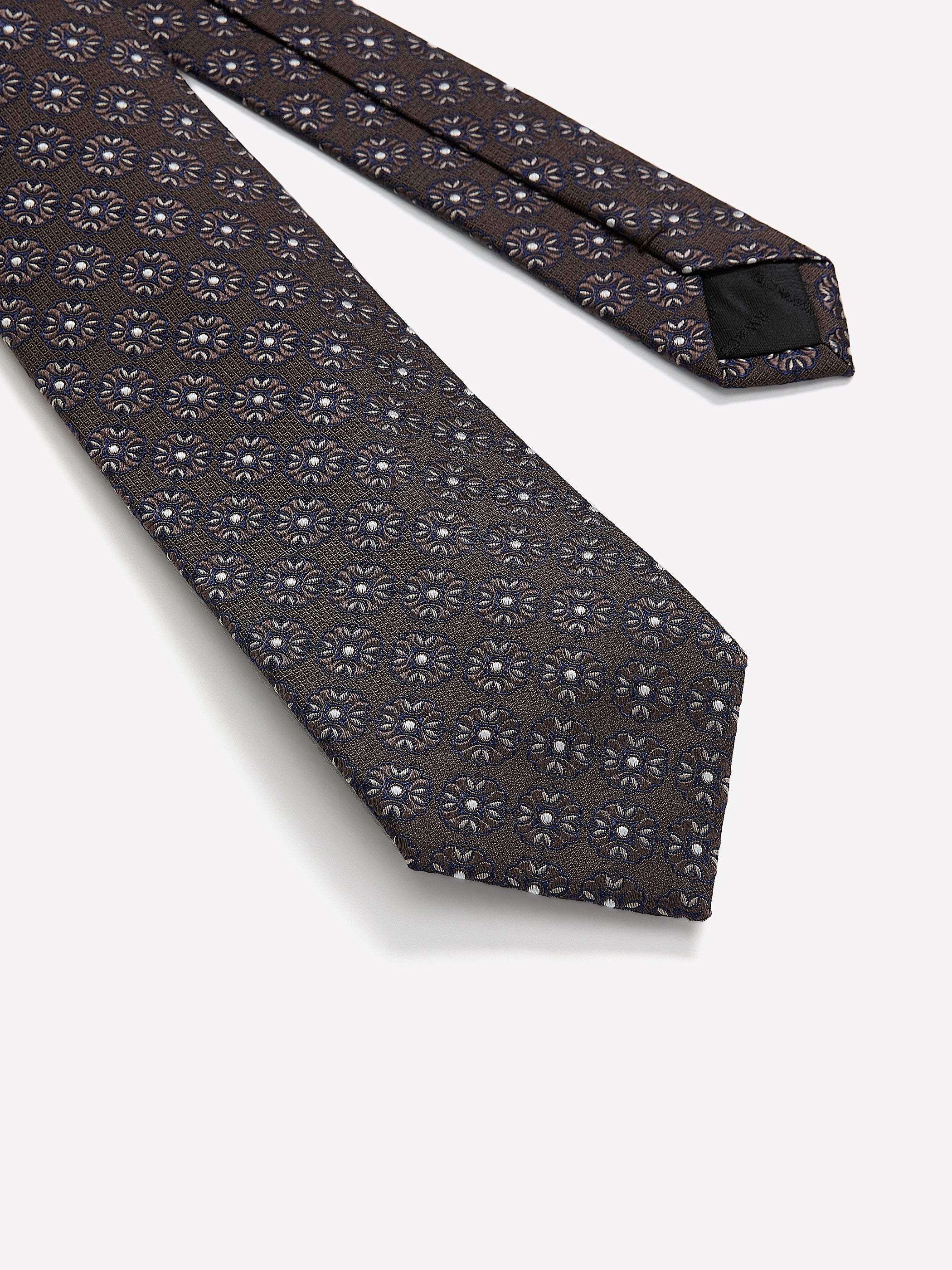 RW&CO Brown Regular Tie with Geometric Floral Pattern