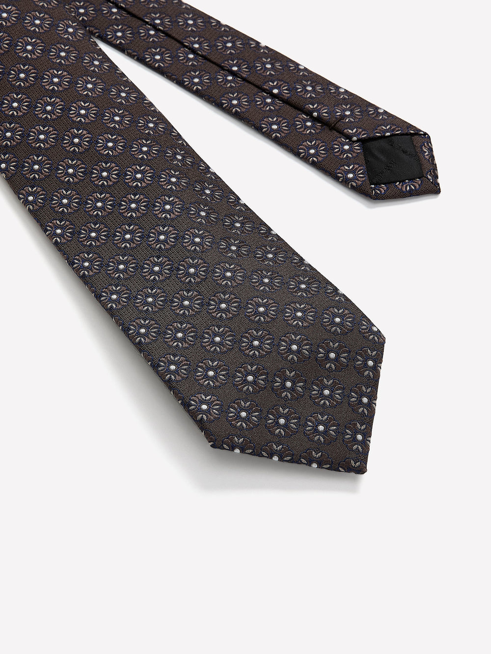 RW&CO Brown Regular Tie with Geometric Floral Pattern