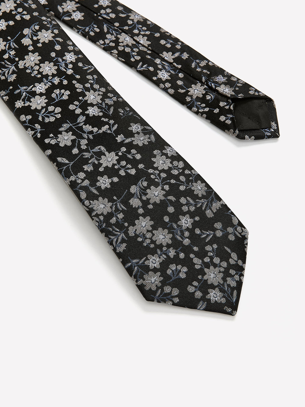 RW&CO Black Skinny Tie with Floral Pattern