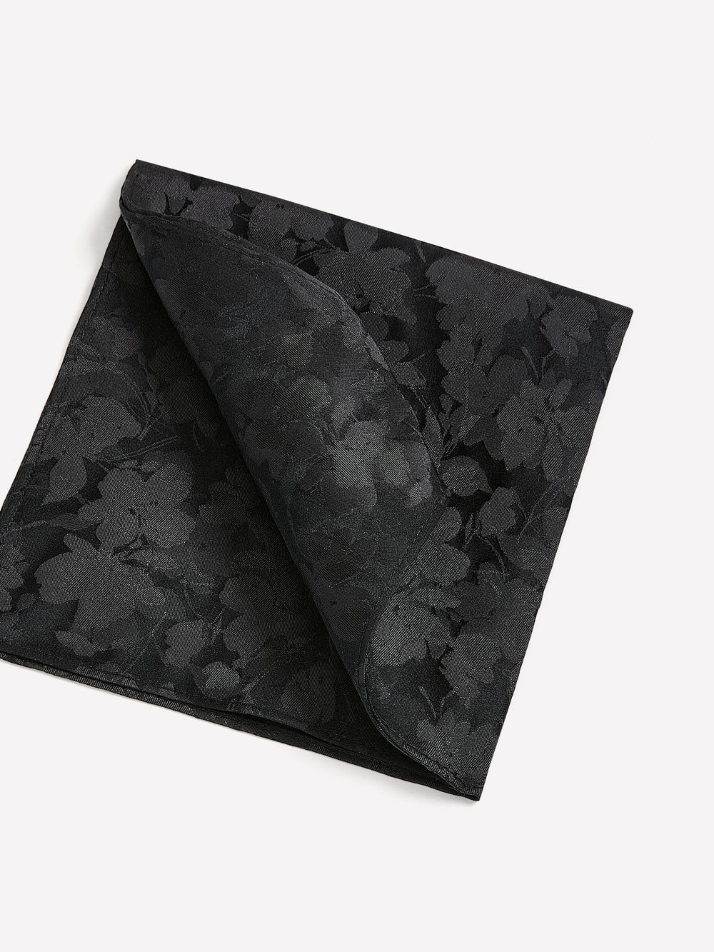 RW&CO Black Handkerchief with Tonal Floral Pattern