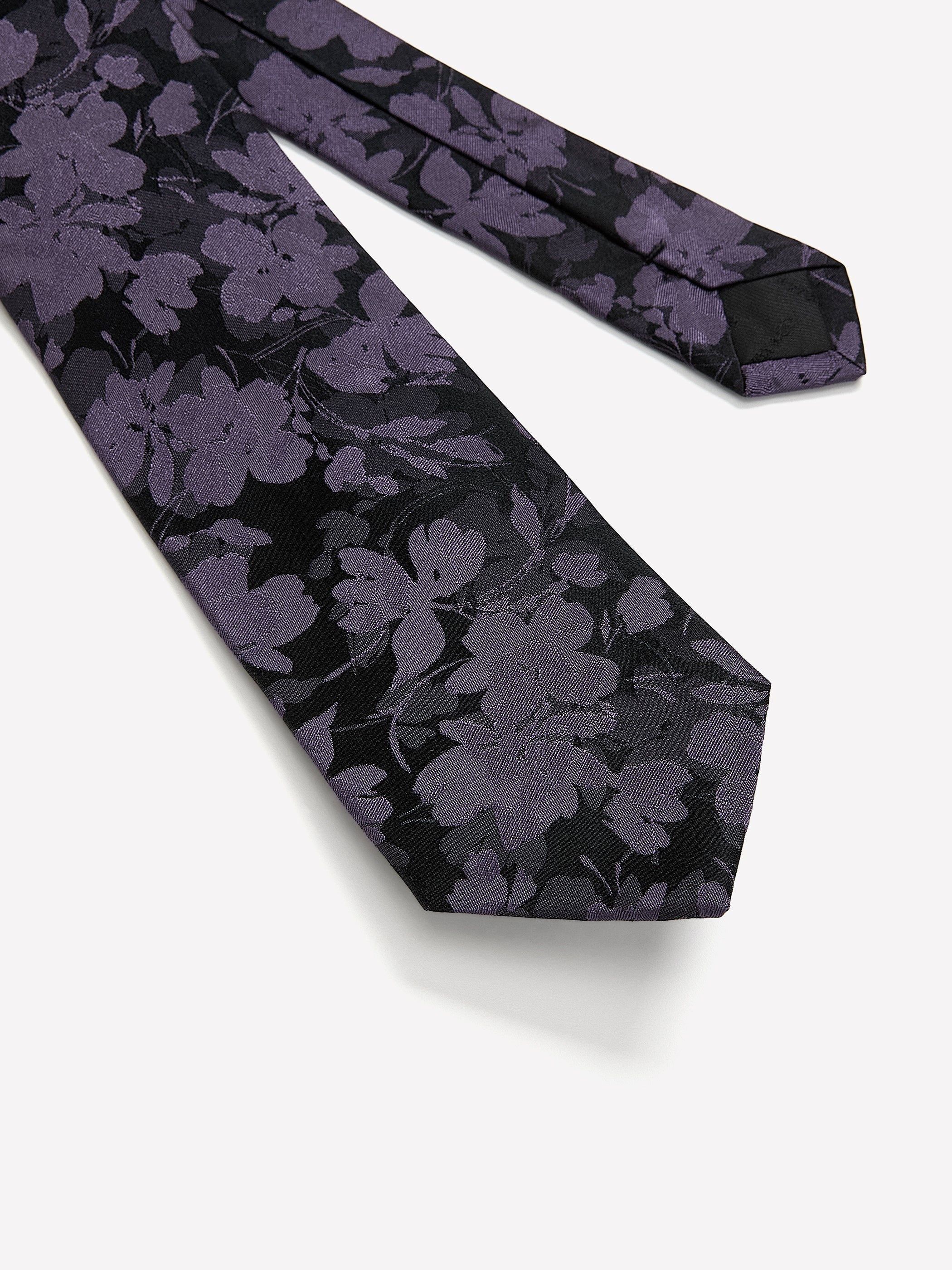 RW&CO Black Regular Tie with Floral Pattern