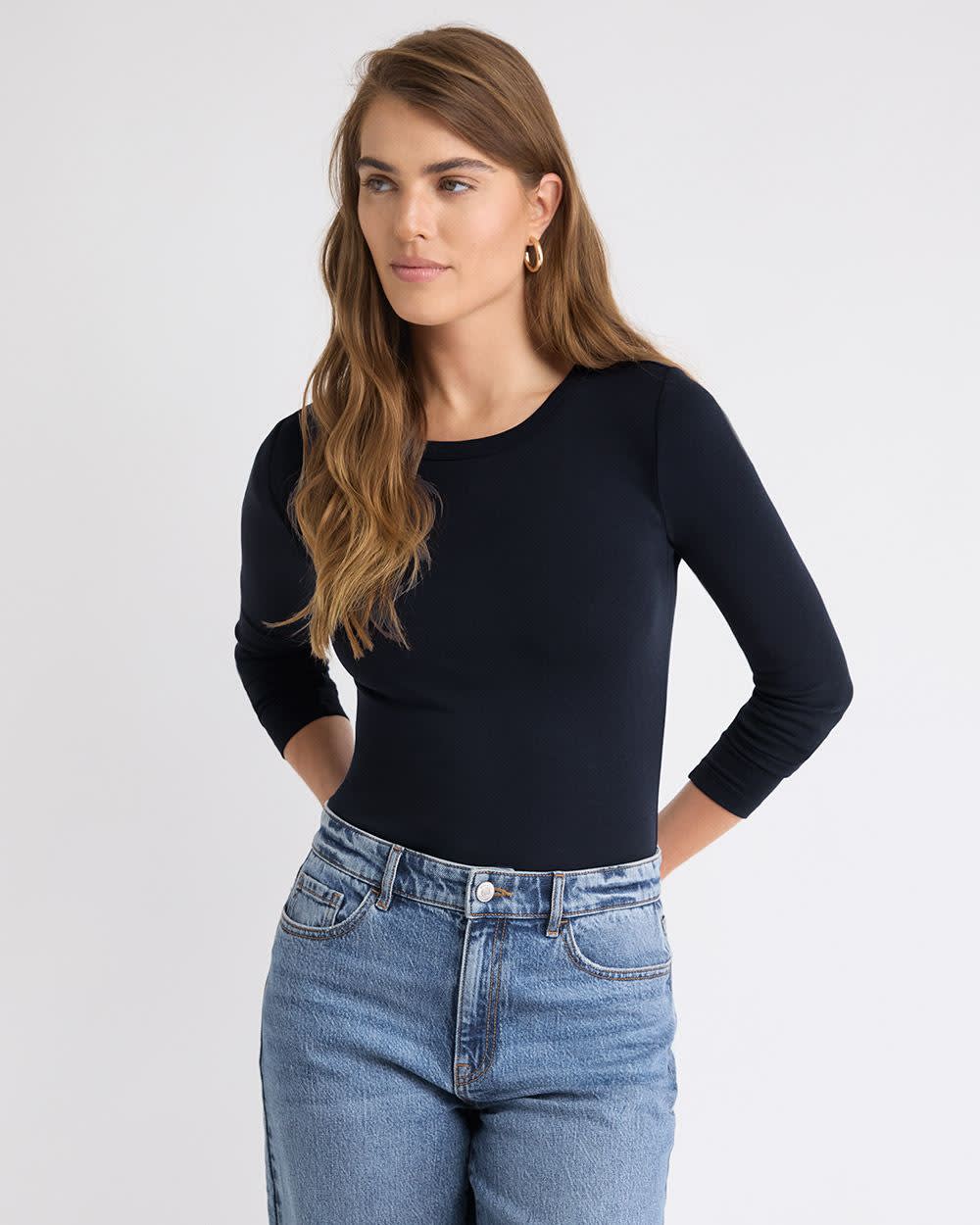 RW&CO Luxe Knit Long-Sleeve Crew-Neck Fitted Ribbed Tee