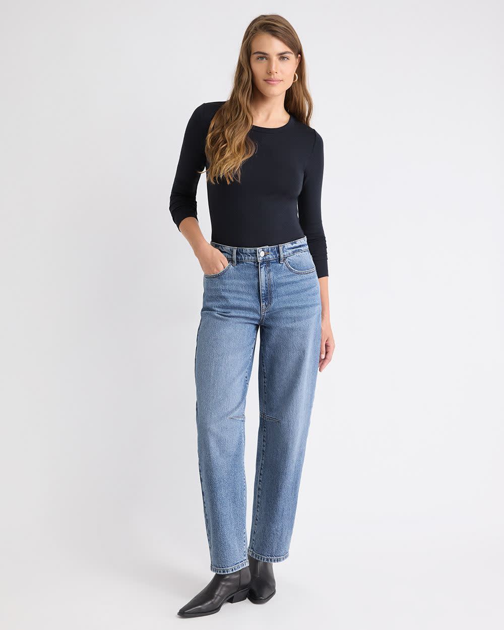 RW&CO Luxe Knit Long-Sleeve Crew-Neck Fitted Ribbed Tee
