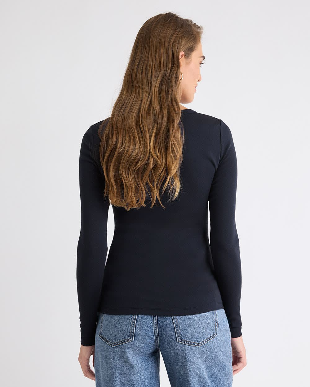 RW&CO Luxe Knit Long-Sleeve Crew-Neck Fitted Ribbed Tee