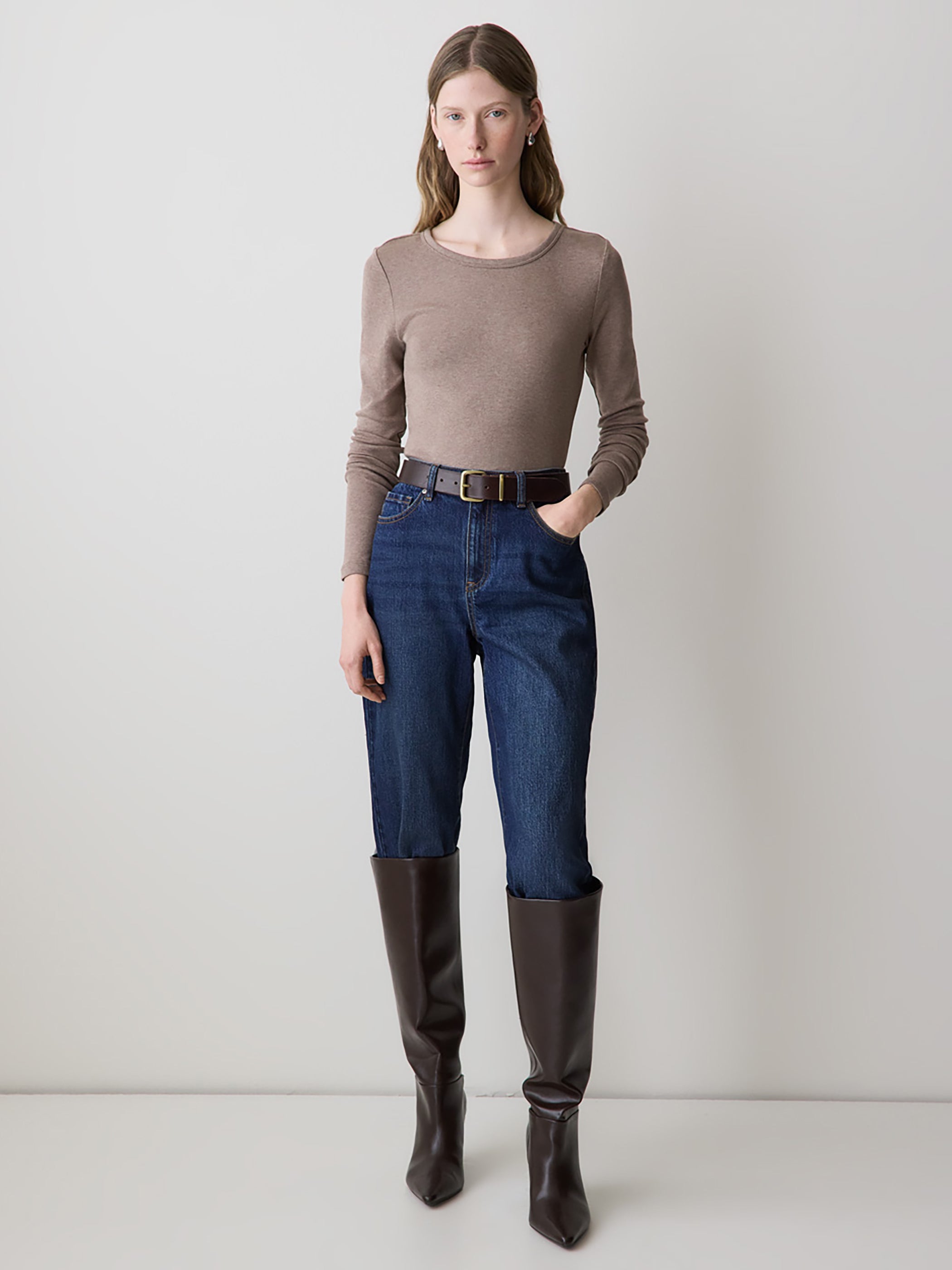 RW&CO Luxe Knit Long-Sleeve Crew-Neck Fitted Ribbed Tee