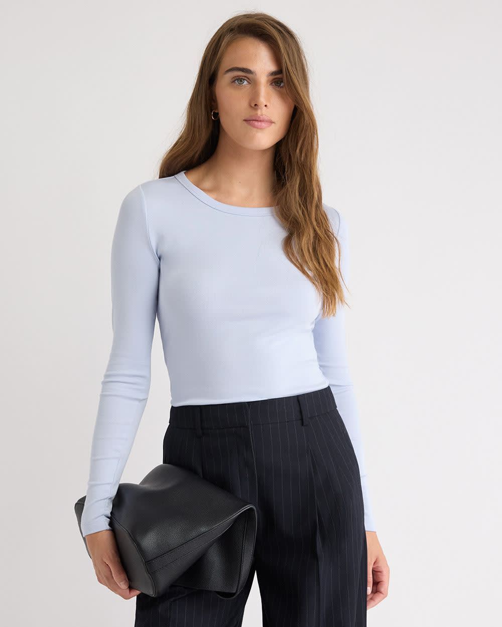 RW&CO Luxe Knit Long-Sleeve Crew-Neck Fitted Ribbed Tee
