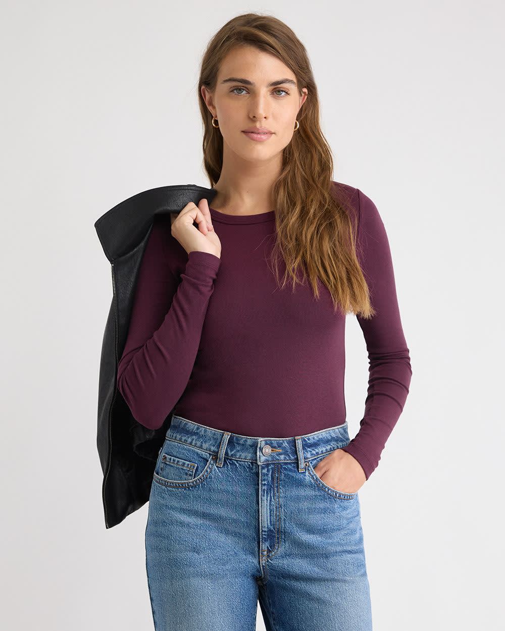 RW&CO Luxe Knit Long-Sleeve Crew-Neck Fitted Ribbed Tee