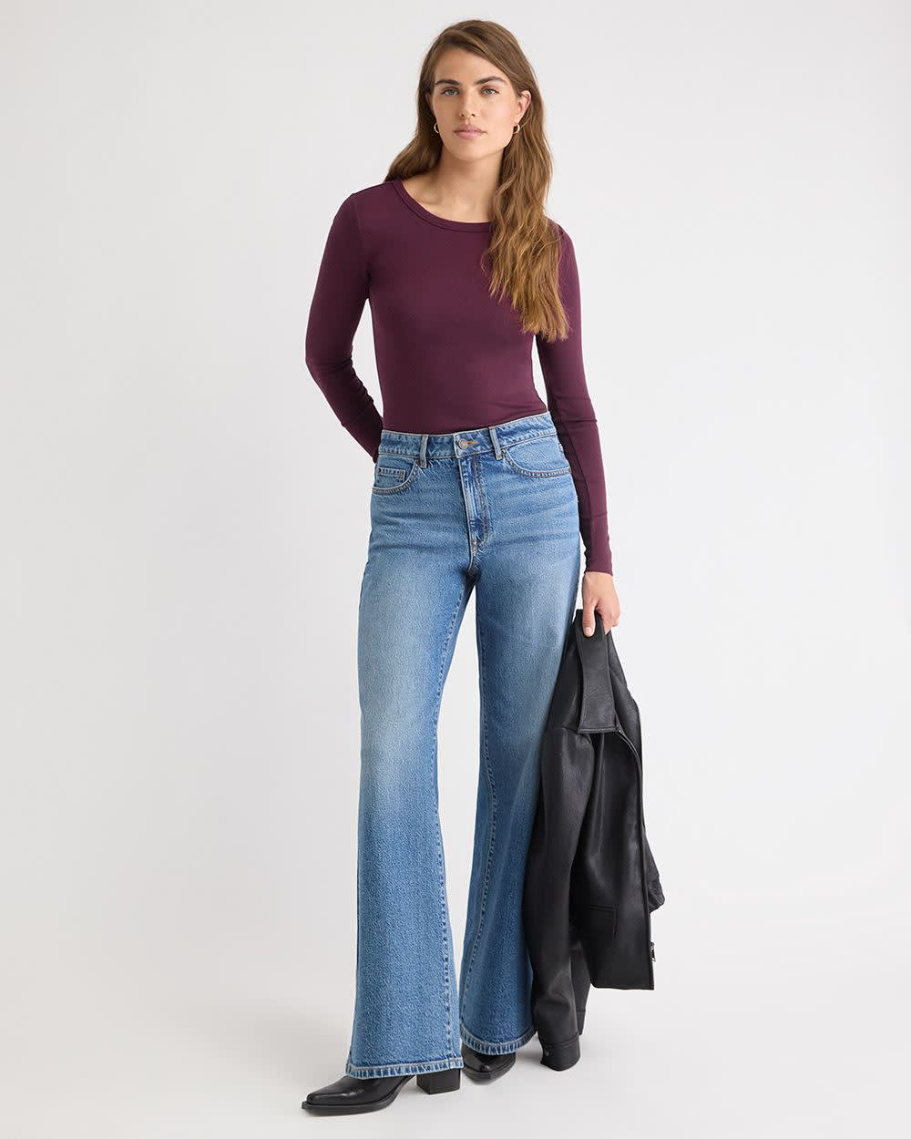 RW&CO Luxe Knit Long-Sleeve Crew-Neck Fitted Ribbed Tee