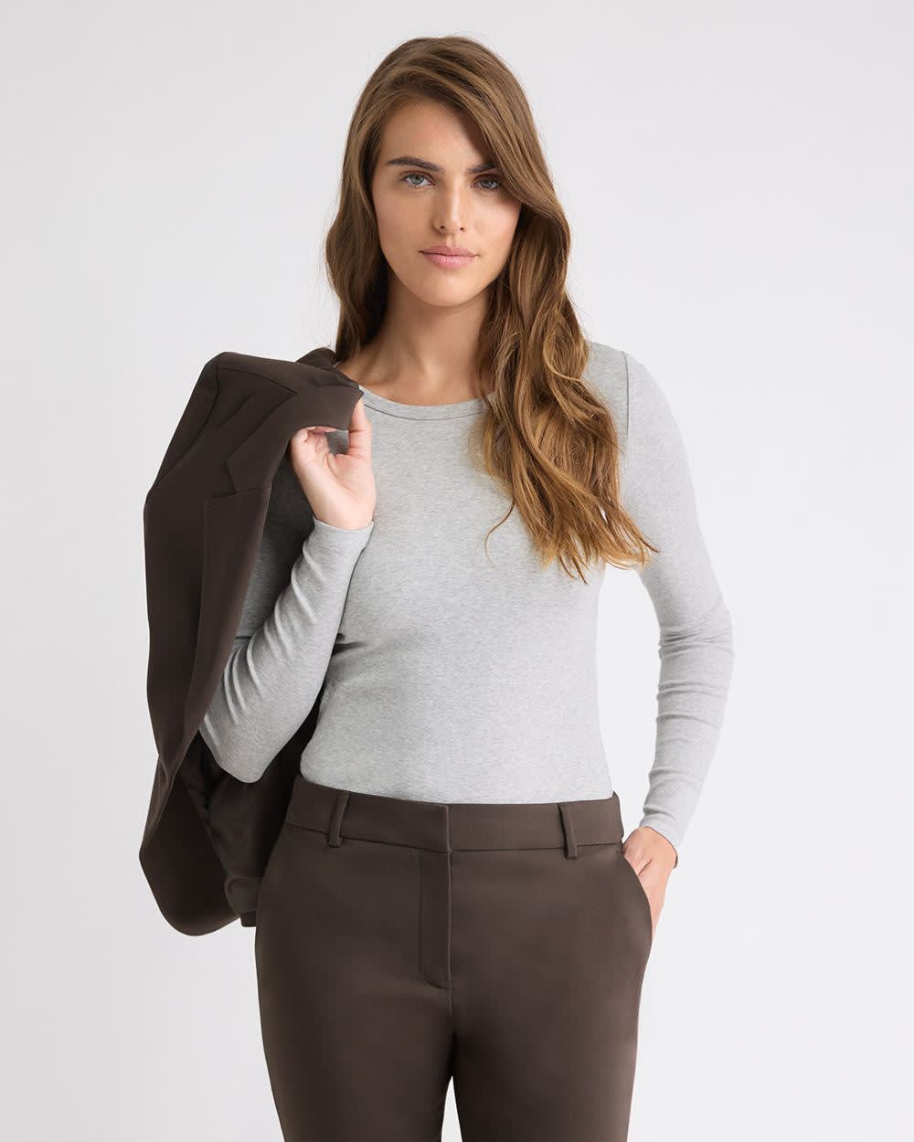RW&CO Luxe Knit Long-Sleeve Crew-Neck Fitted Ribbed Tee