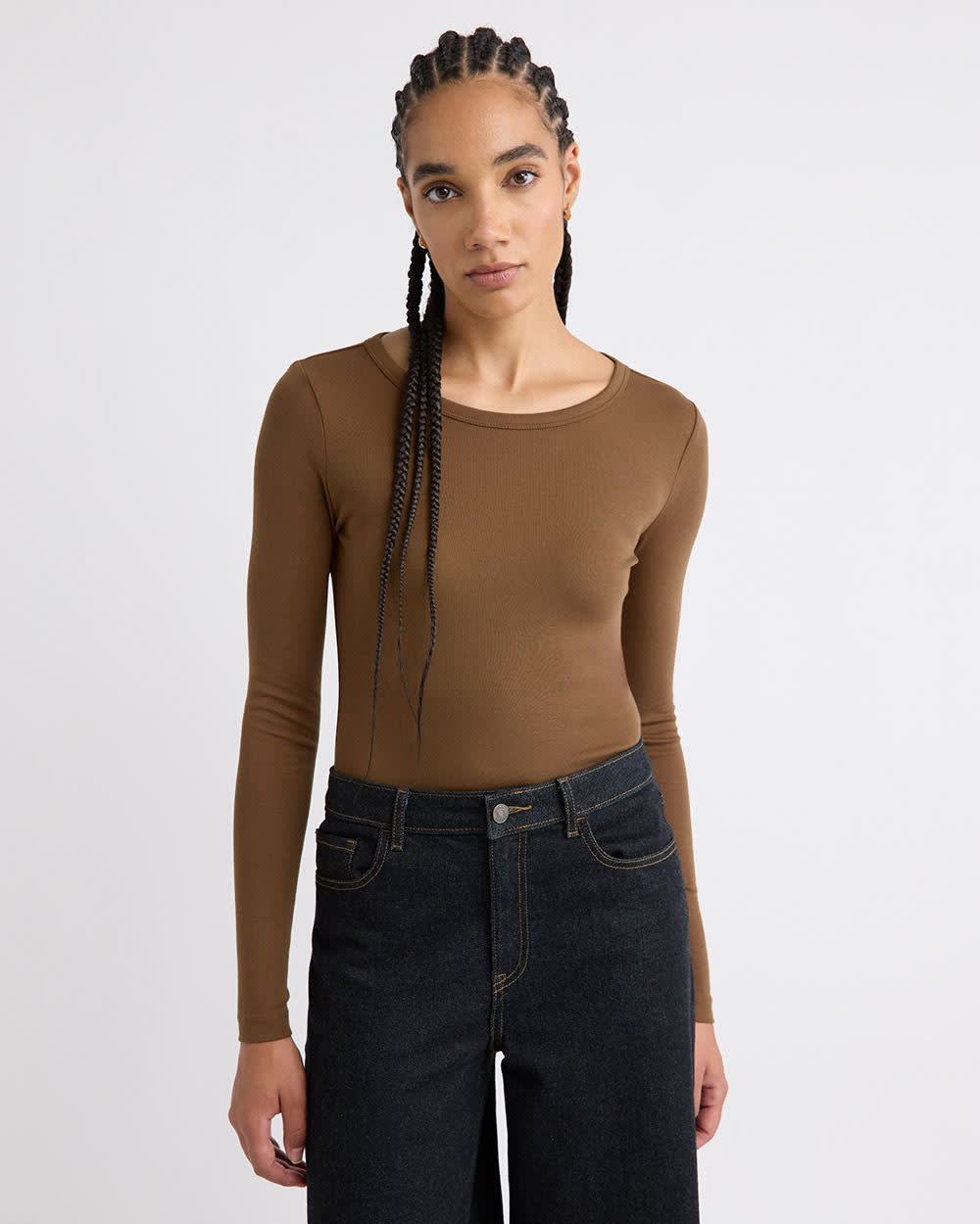 RW&CO Luxe Knit Long-Sleeve Crew-Neck Fitted Ribbed Tee
