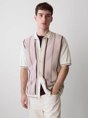 RW&CO Short-Sleeve Shirt Sweater with Vertical Stripes