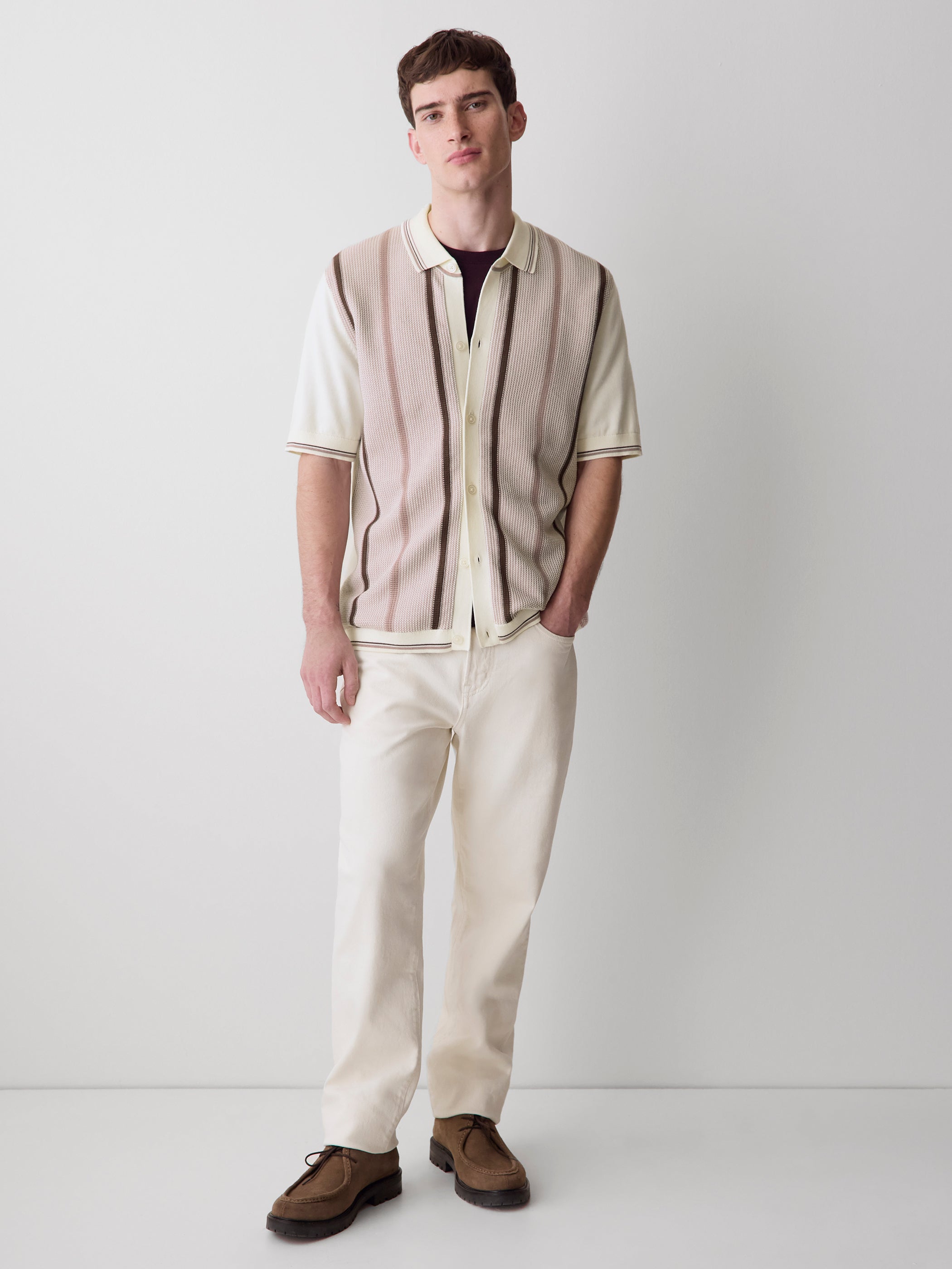 RW&CO Short-Sleeve Shirt Sweater with Vertical Stripes