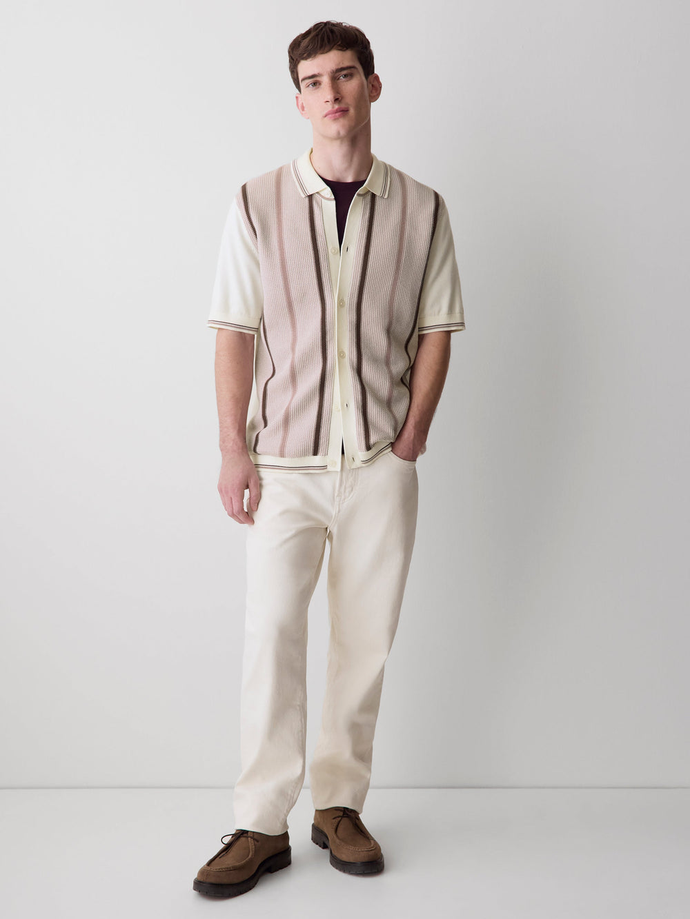 RW&CO Short-Sleeve Shirt Sweater with Vertical Stripes