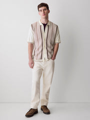 RW&CO Short-Sleeve Shirt Sweater with Vertical Stripes