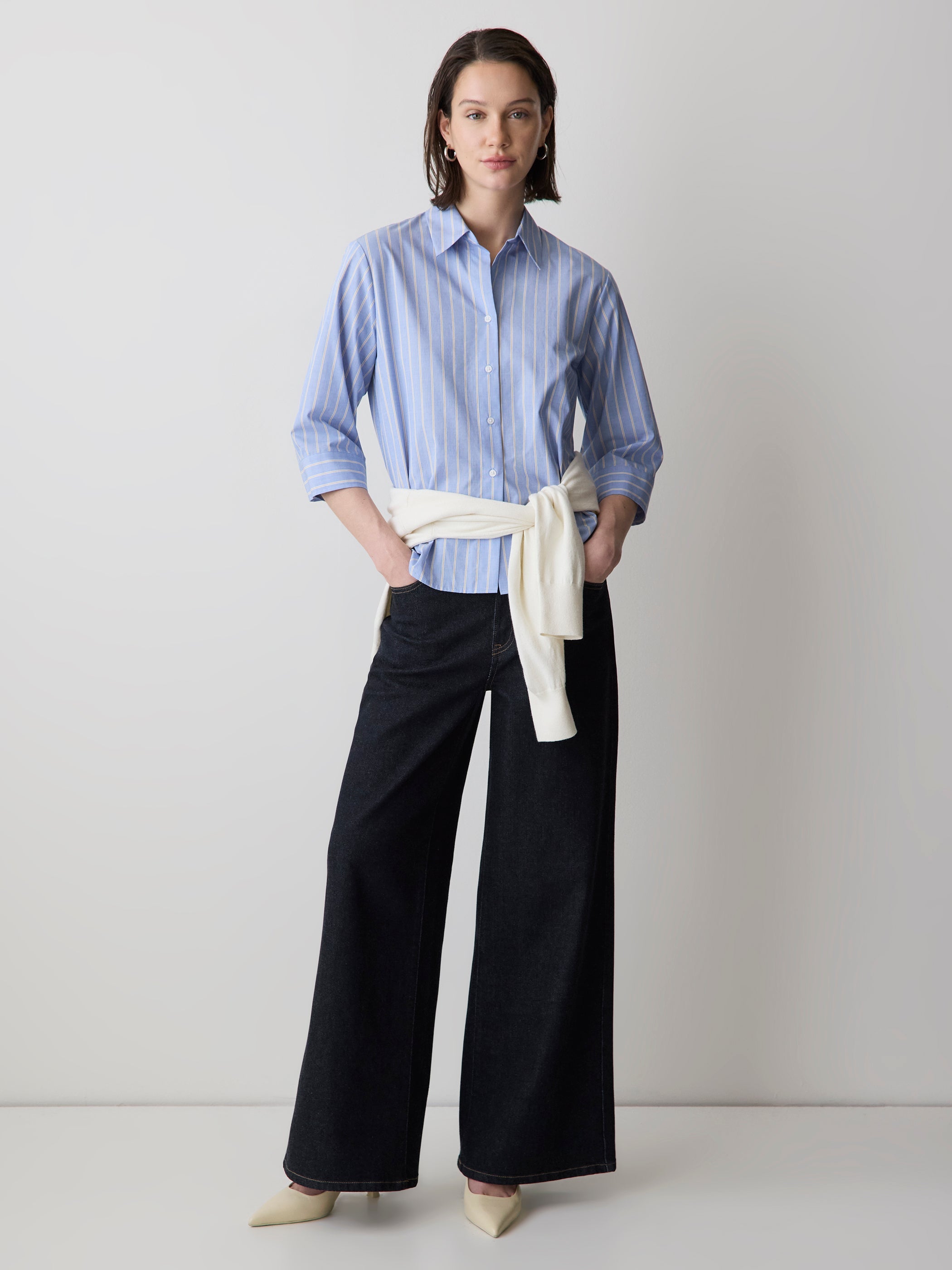 RW&CO Striped Buttoned-Down Cotton Blouse