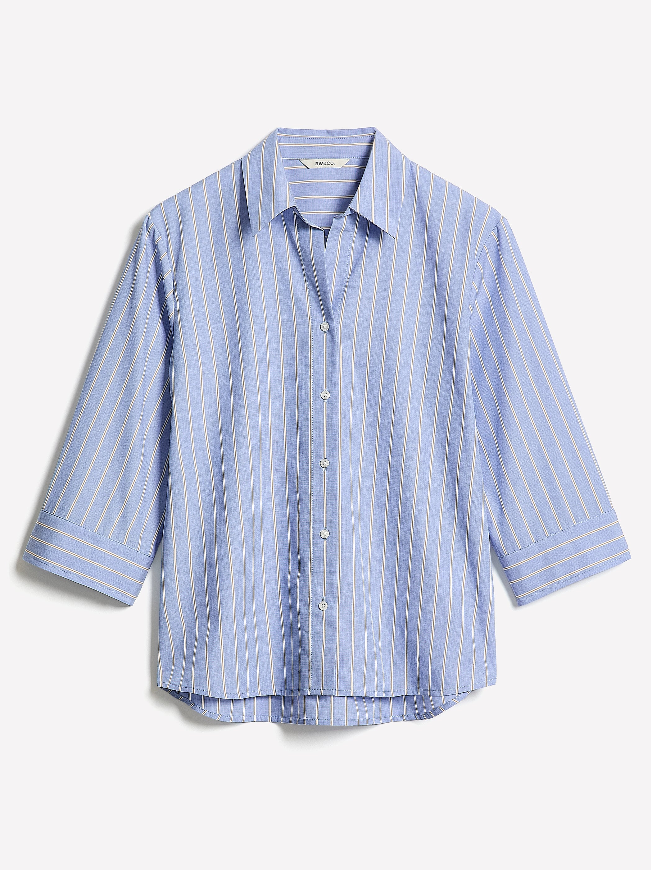 RW&CO Striped Buttoned-Down Cotton Blouse