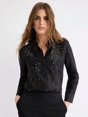 RW&CO Long-Sleeve Buttoned-Down Blouse with Rhinestones