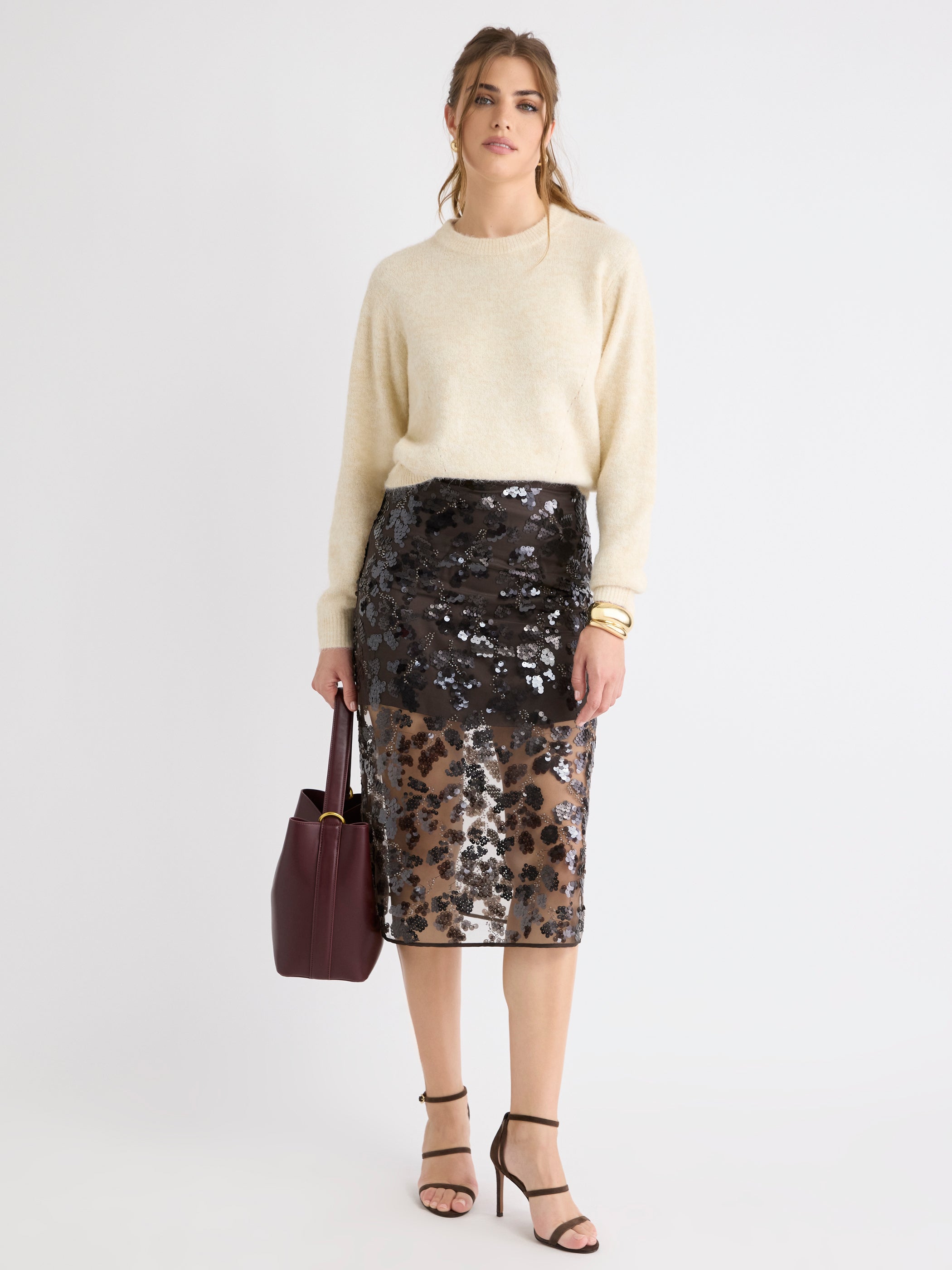 RW&CO High-Rise Sequin Midi Skirt