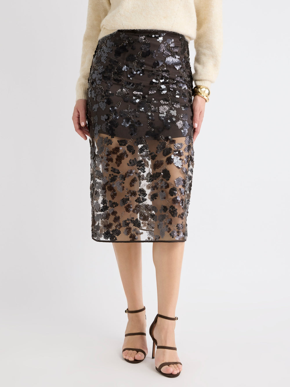 RW&CO High-Rise Sequin Midi Skirt