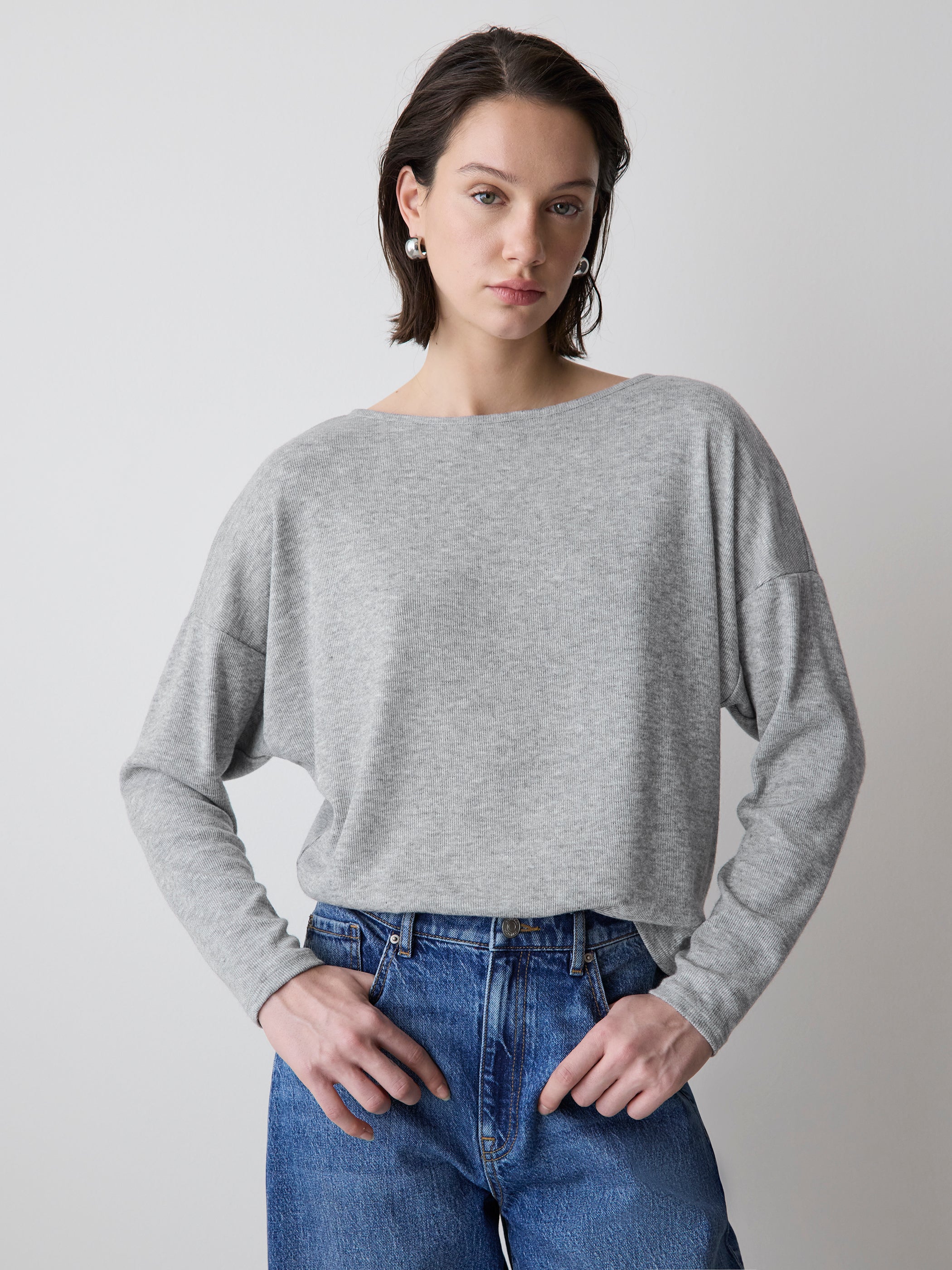 RW&CO Long-Sleeve Crew-Neck Ribbed Top