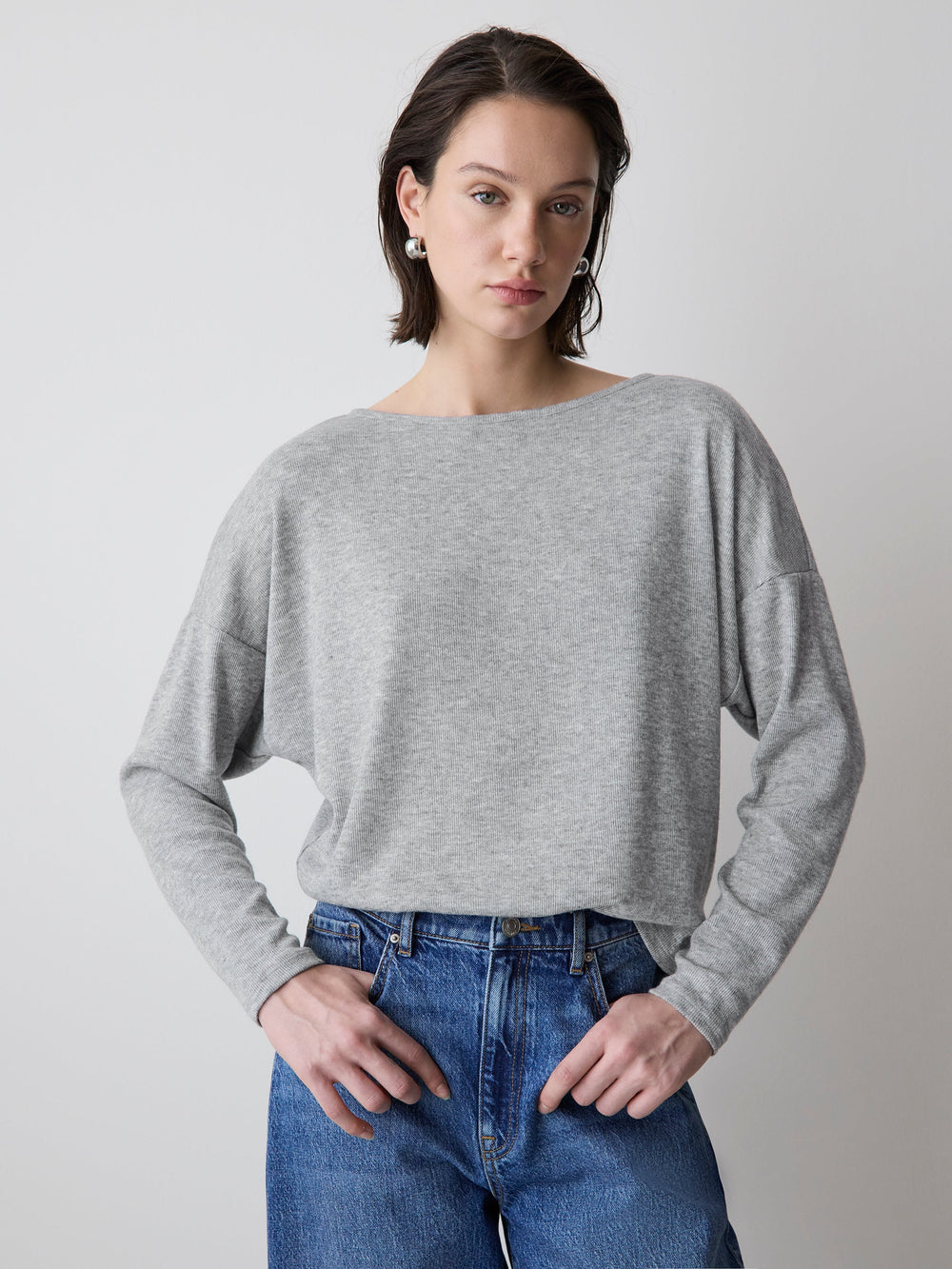 RW&CO Long-Sleeve Crew-Neck Ribbed Top