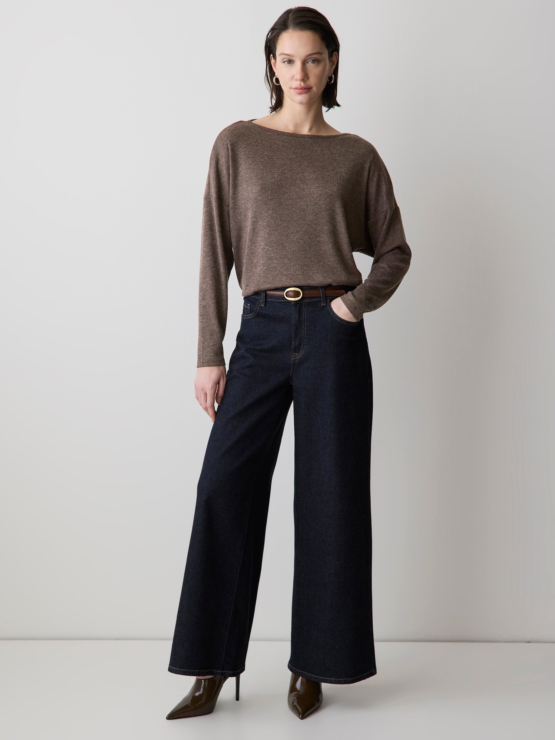 RW&CO Long-Sleeve Crew-Neck Ribbed Top
