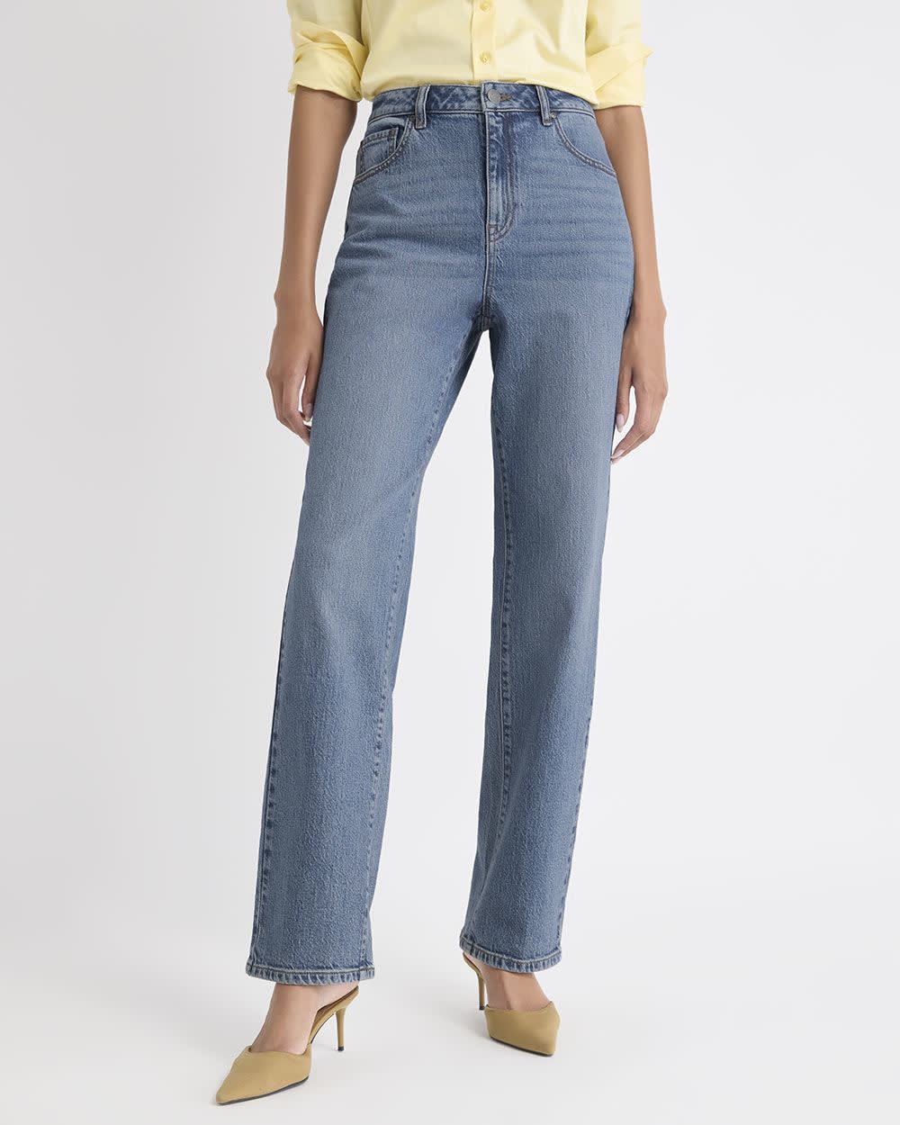 RW&CO Long Medium-Wash Straight-Leg Jeans